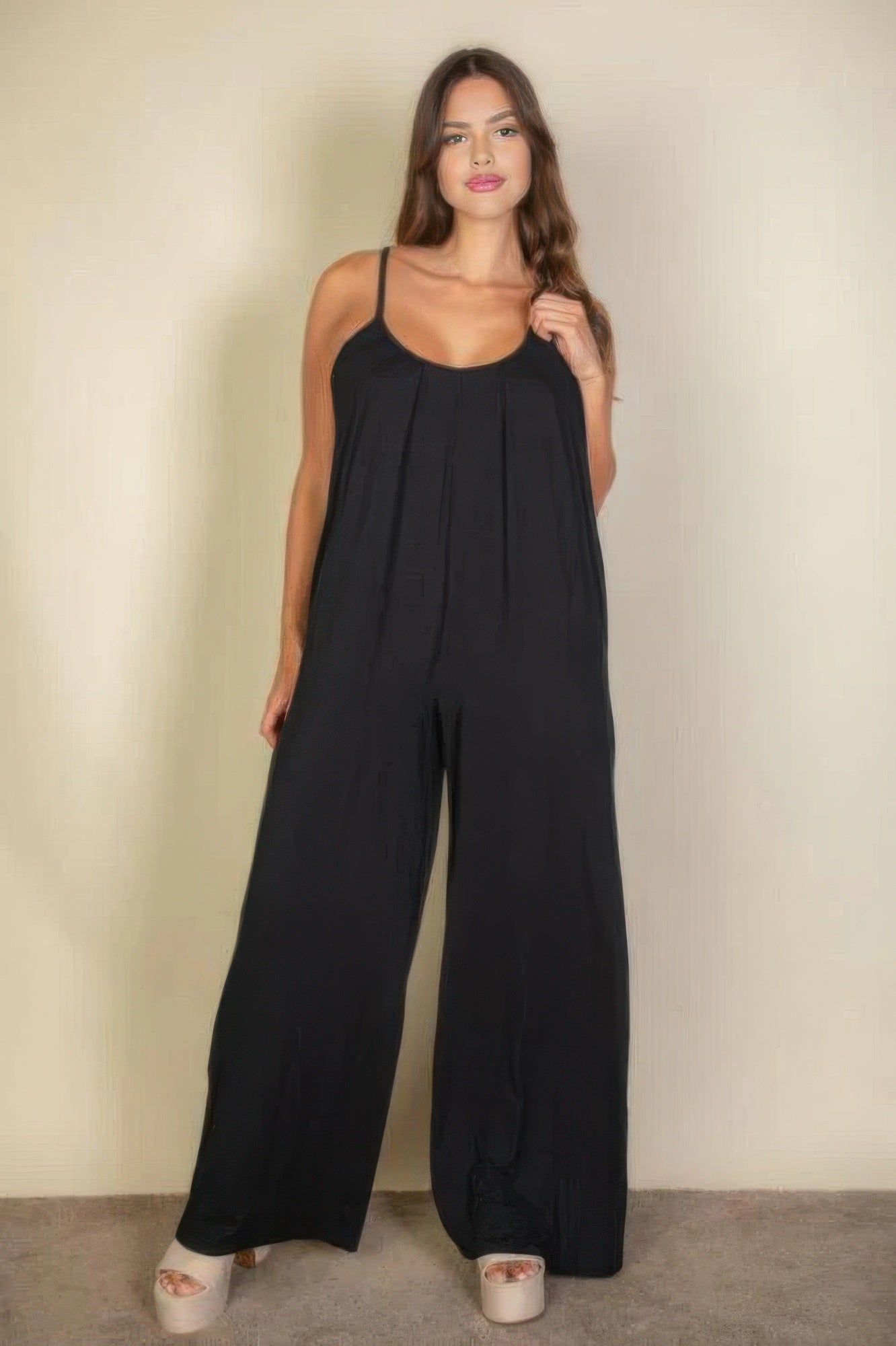 Plus spaghetti strap solid wide jumpsuit product image