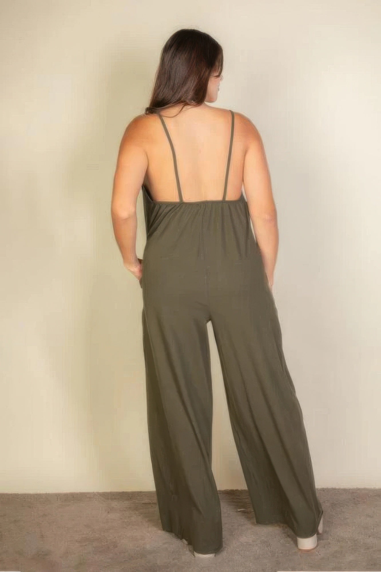 Plus spaghetti strap solid wide jumpsuit product image
