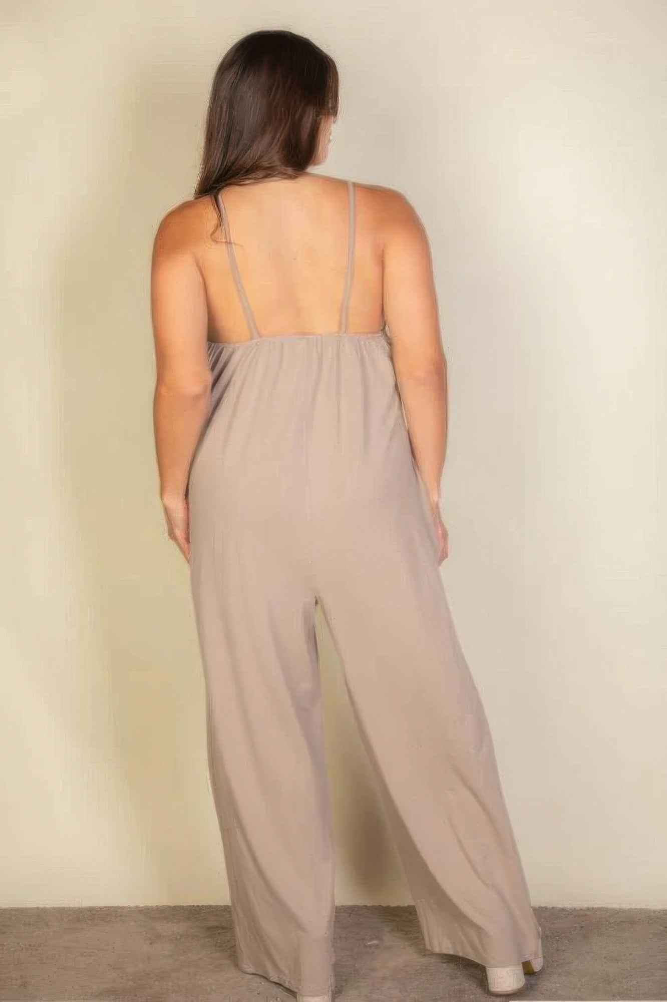 Plus spaghetti strap solid wide jumpsuit product image