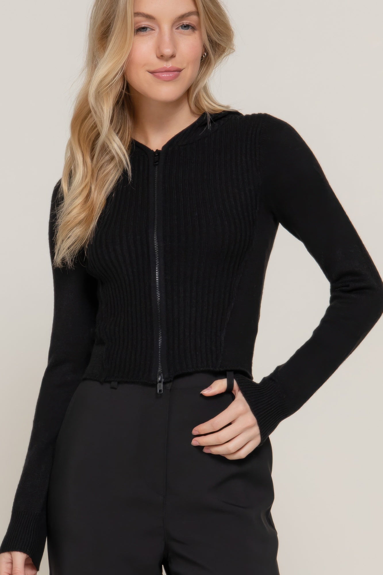 2-way zip closure sweater hoodie cardigan product image
