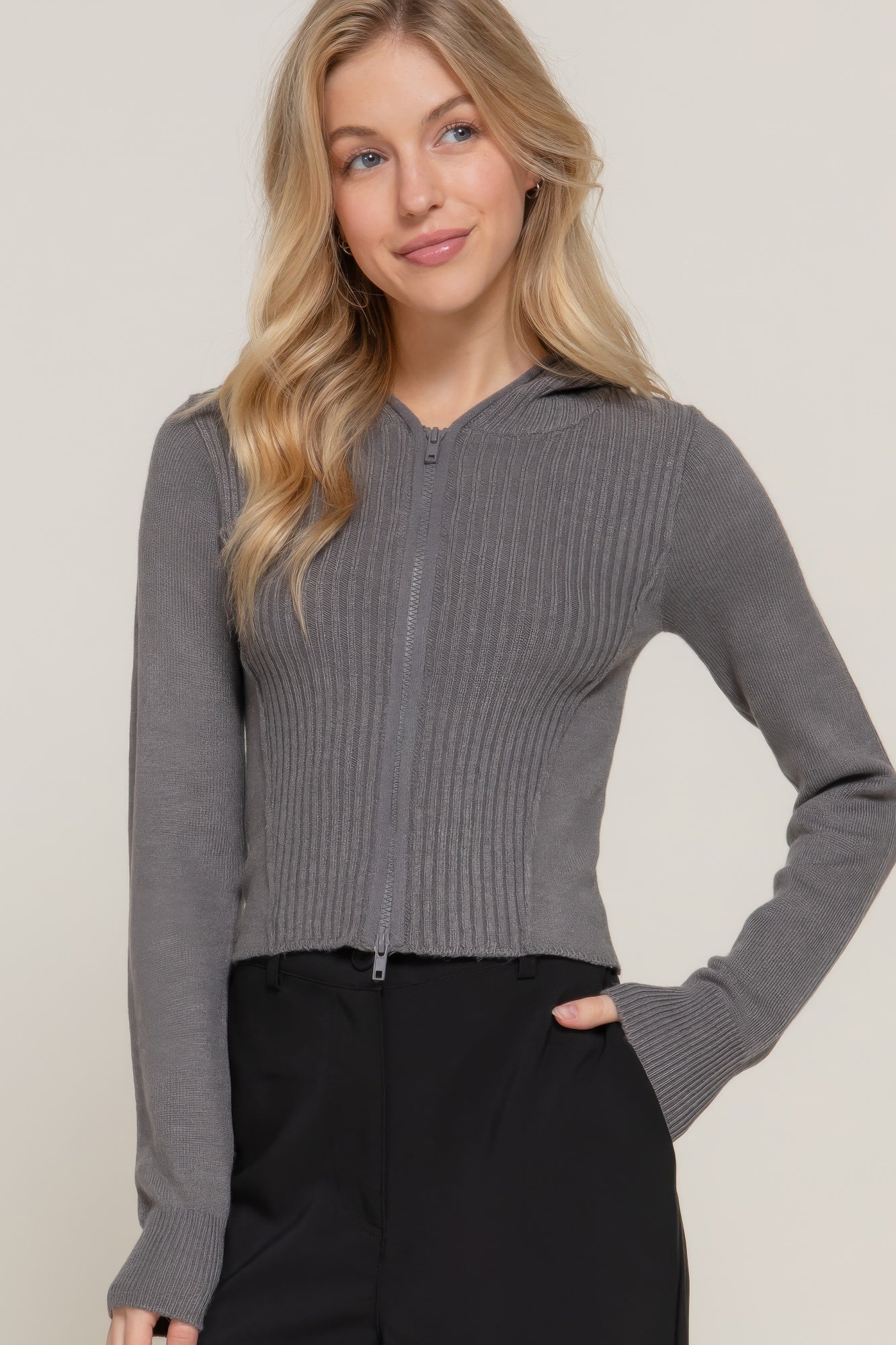 2-way zip closure sweater hoodie cardigan product image