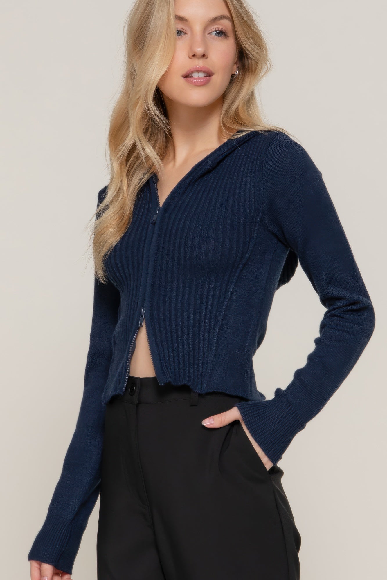 2-way zip closure sweater hoodie cardigan product image