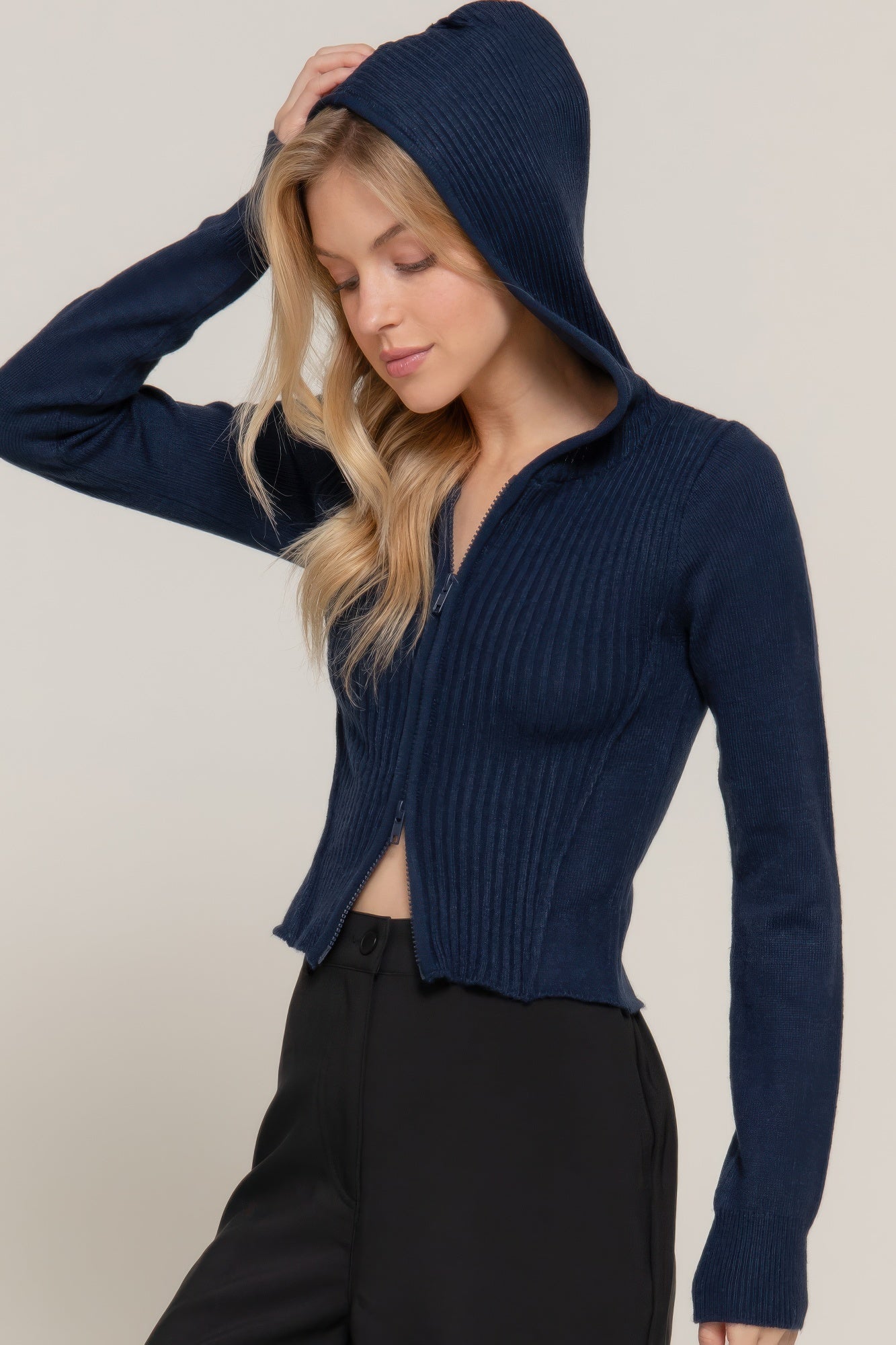 2-way zip closure sweater hoodie cardigan product image