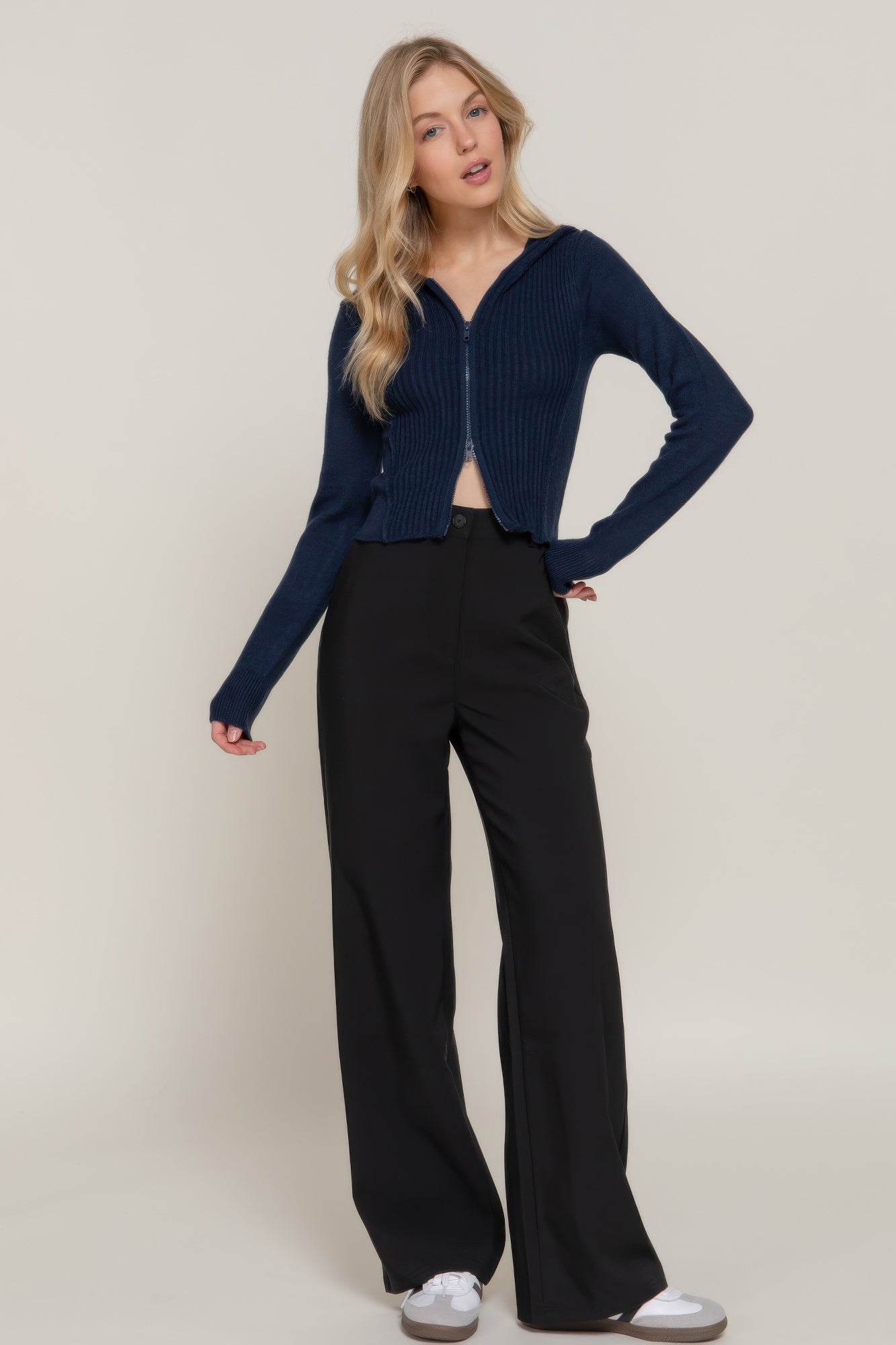 2-way zip closure sweater hoodie cardigan product image