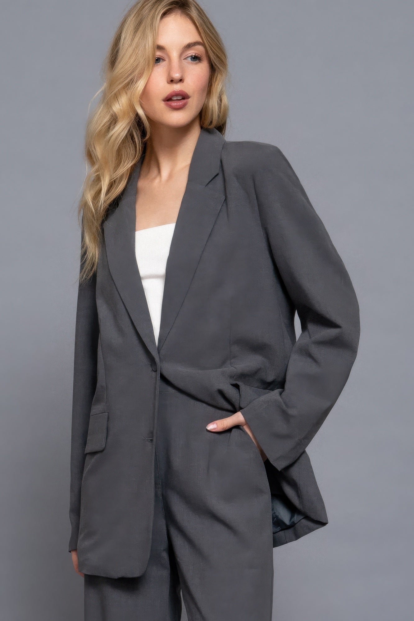 Long slv front button closure blazer product image