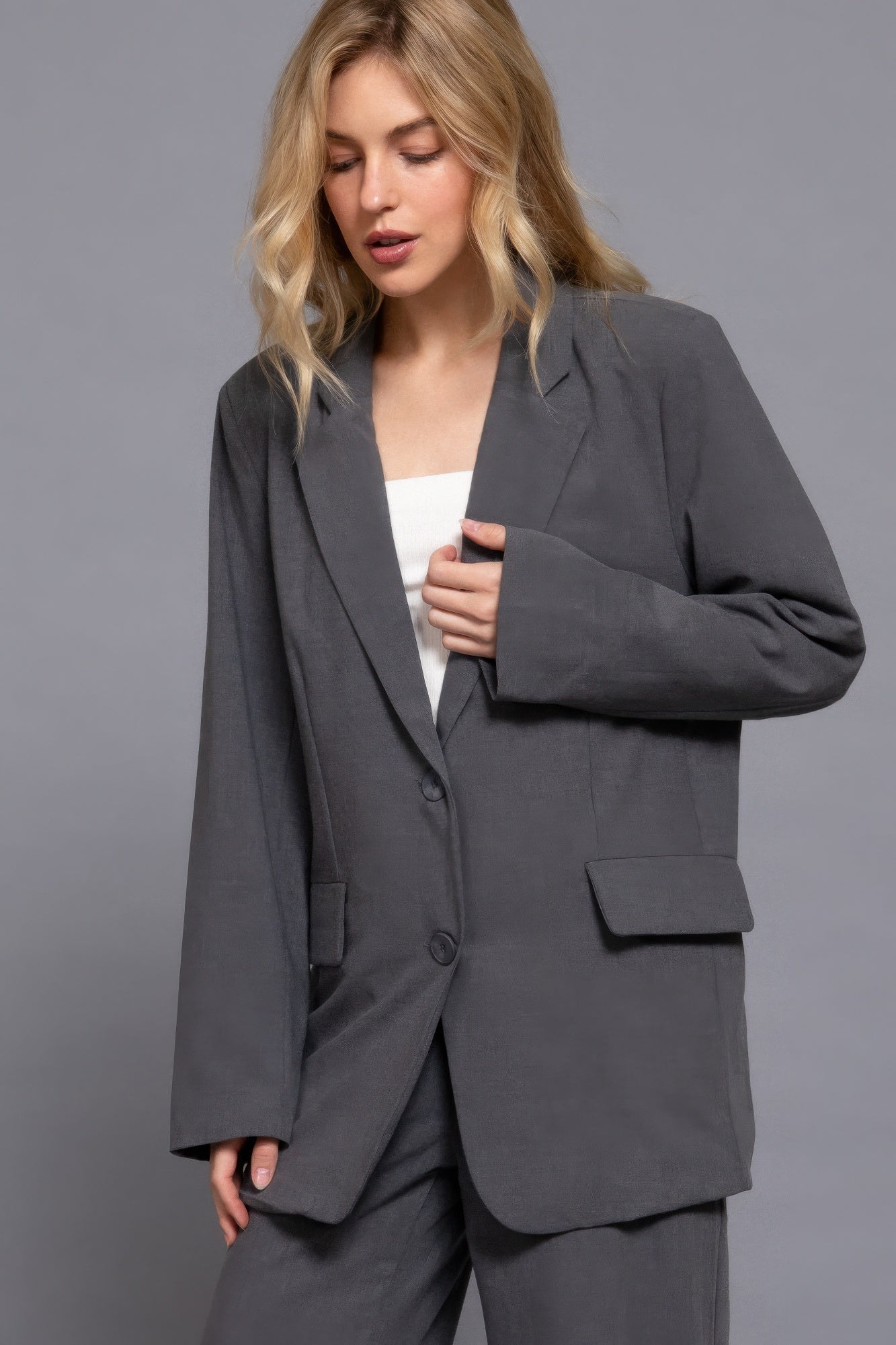 Long slv front button closure blazer product image