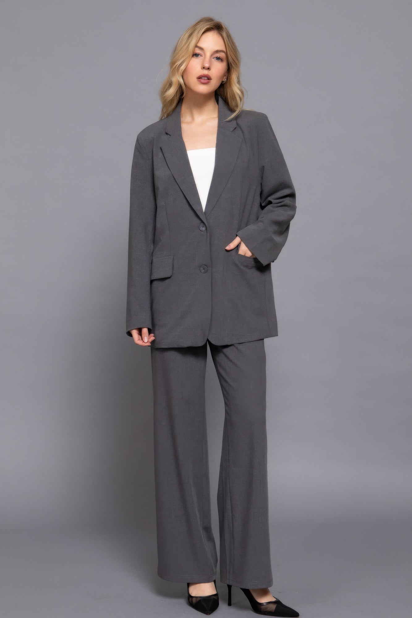 Long slv front button closure blazer product image