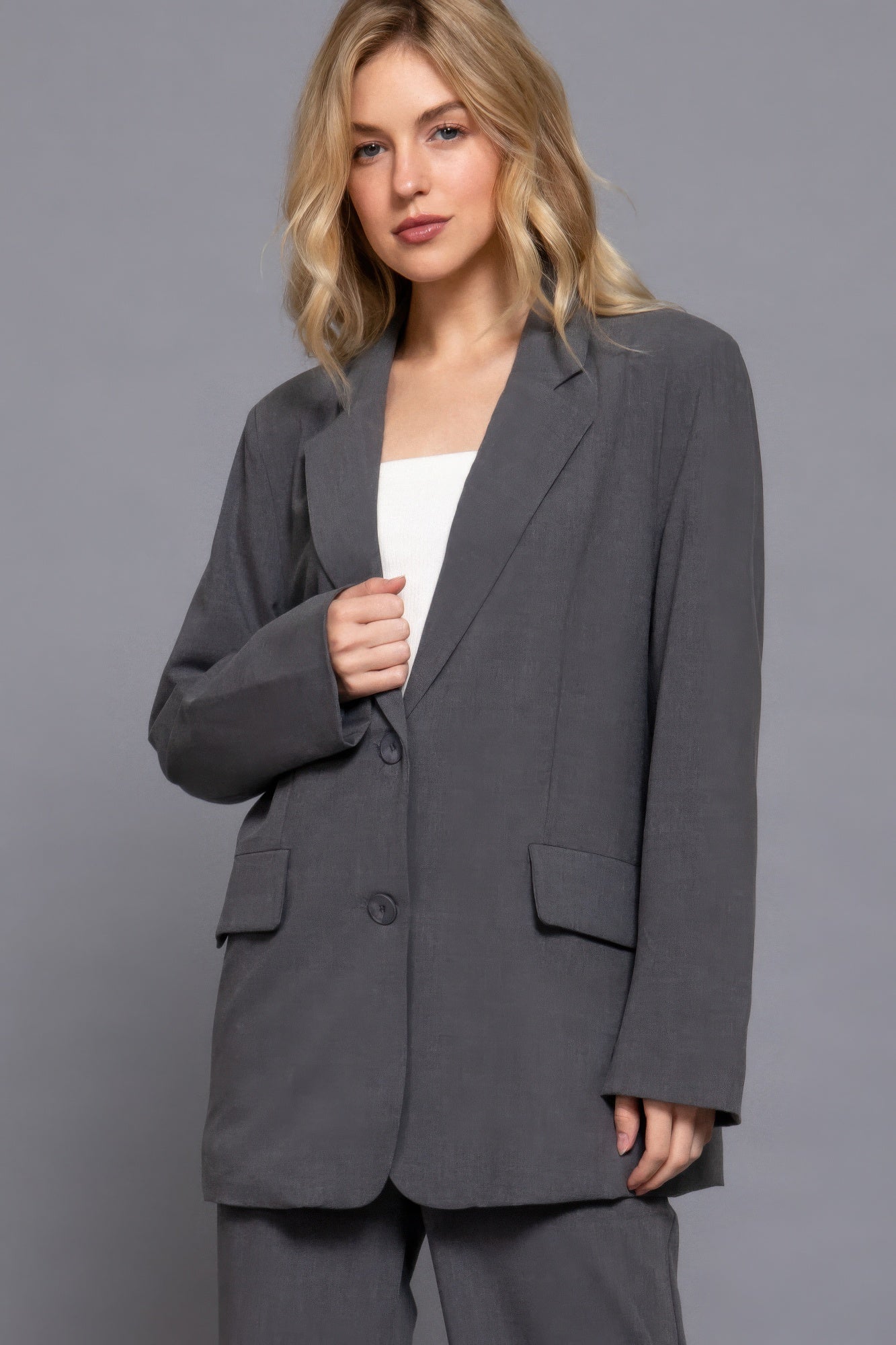 Long slv front button closure blazer product image