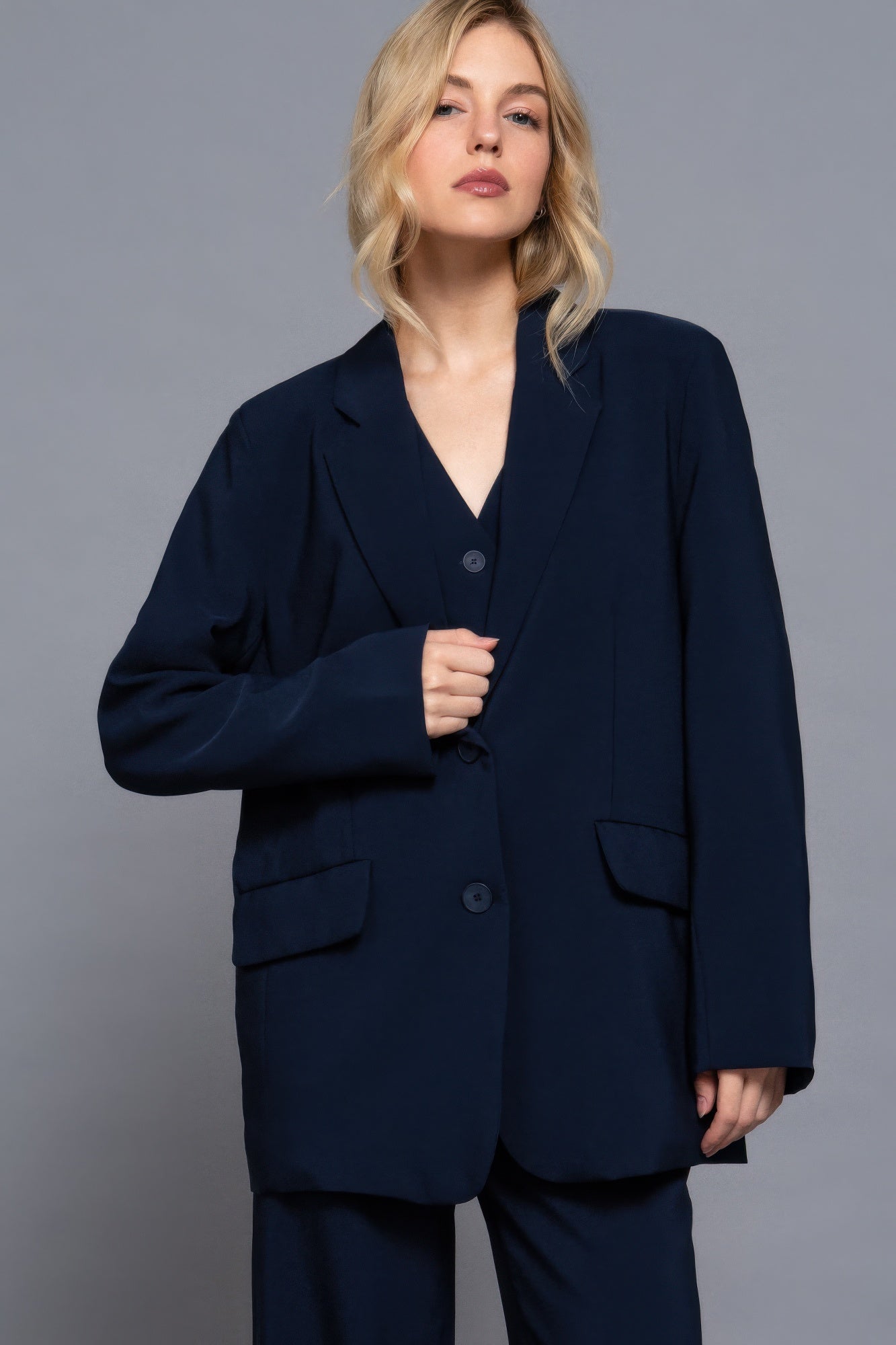 Long slv front button closure blazer product image