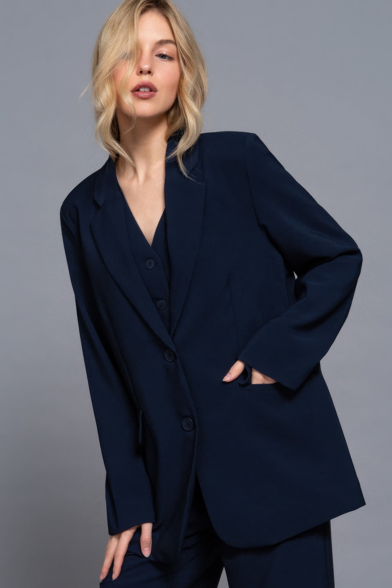 Long slv front button closure blazer product image