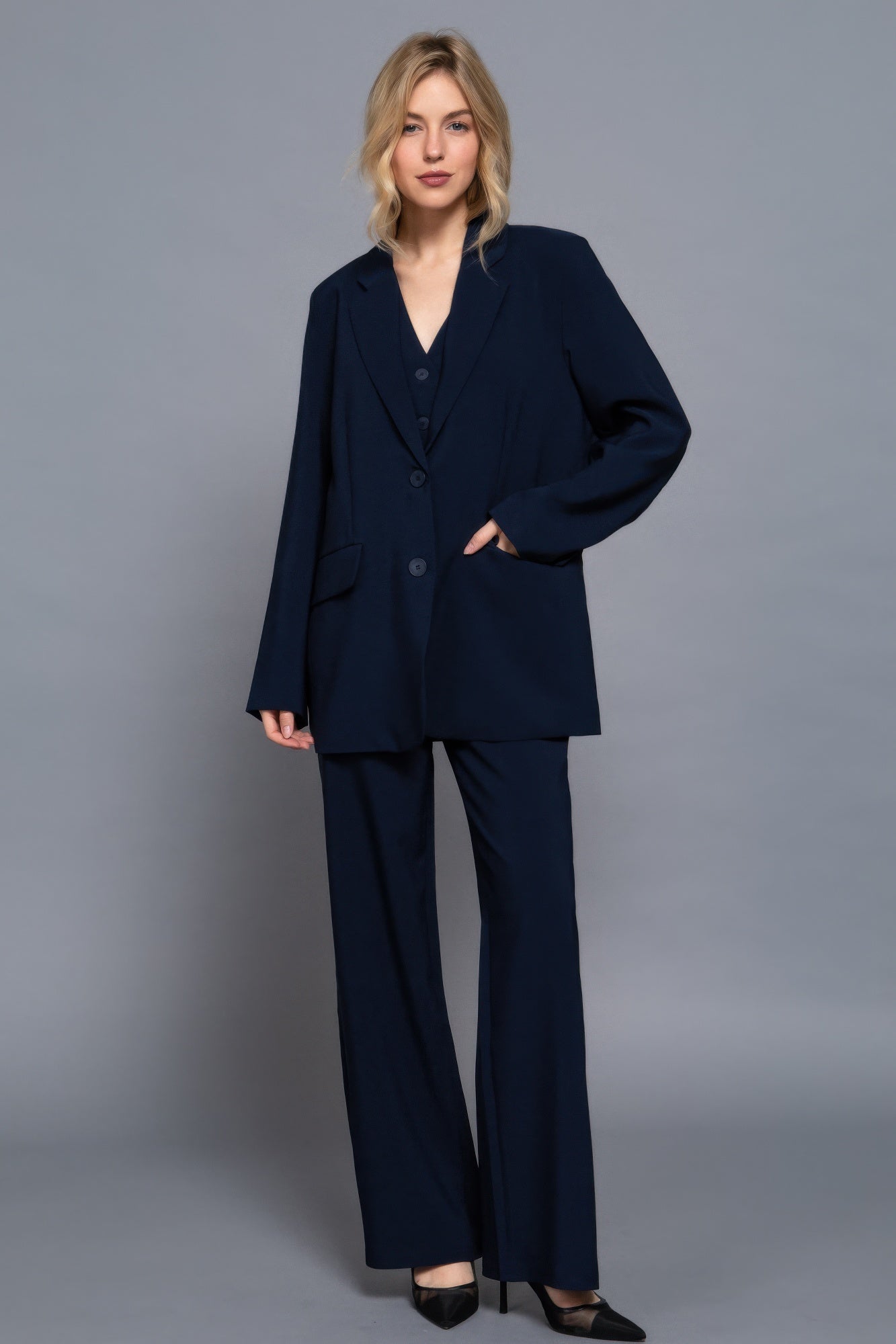 Long slv front button closure blazer product image