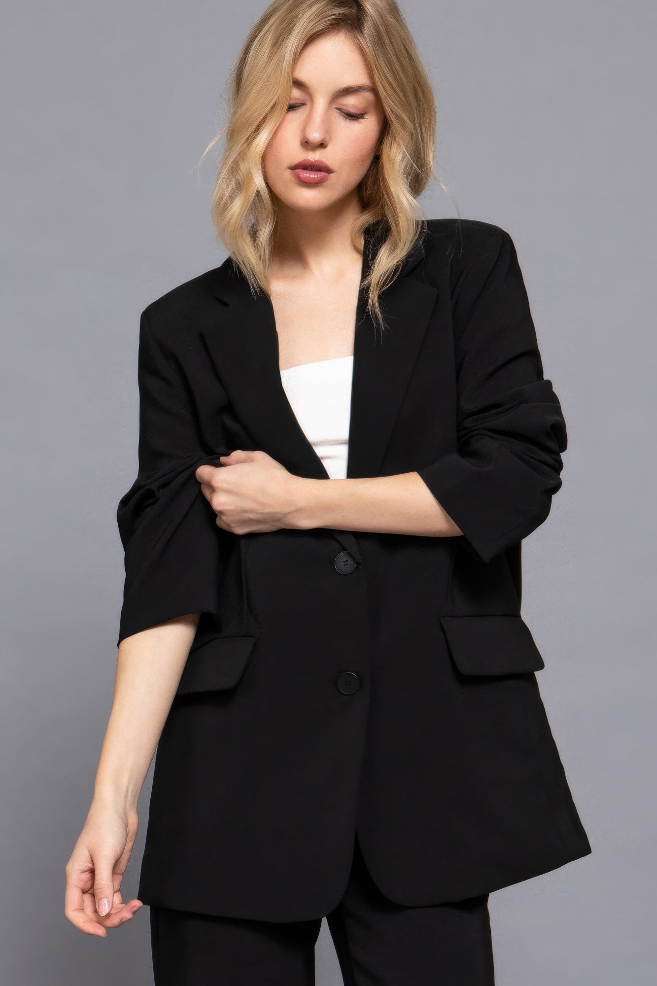 Long slv front button closure blazer product image
