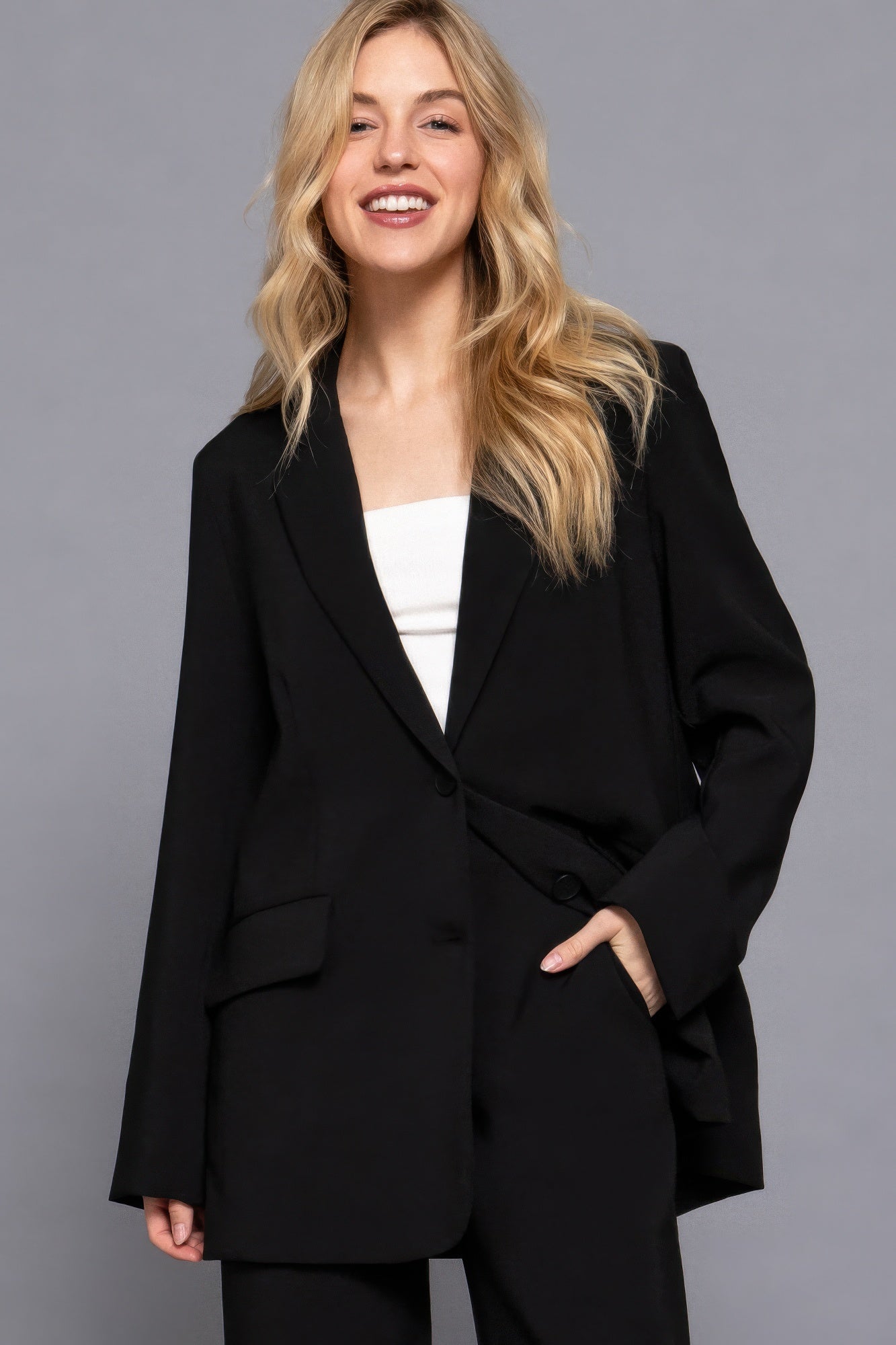 Long slv front button closure blazer product image