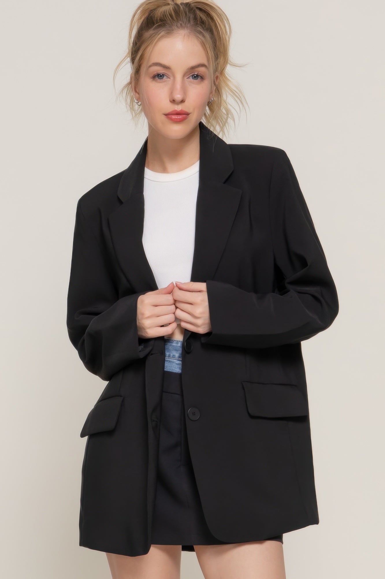 Long slv front button closure blazer product image