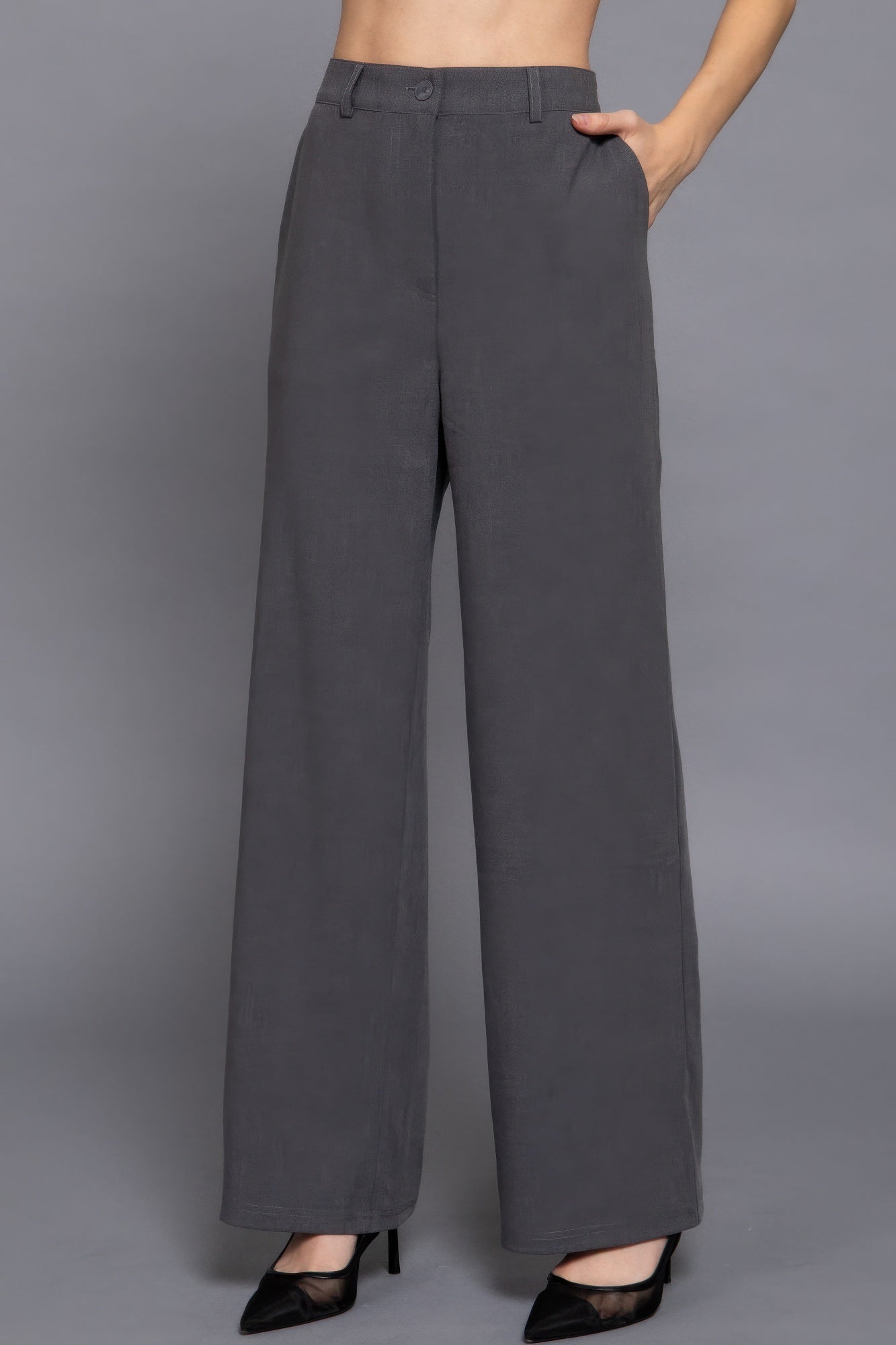 Back elastic straight woven long pants product image