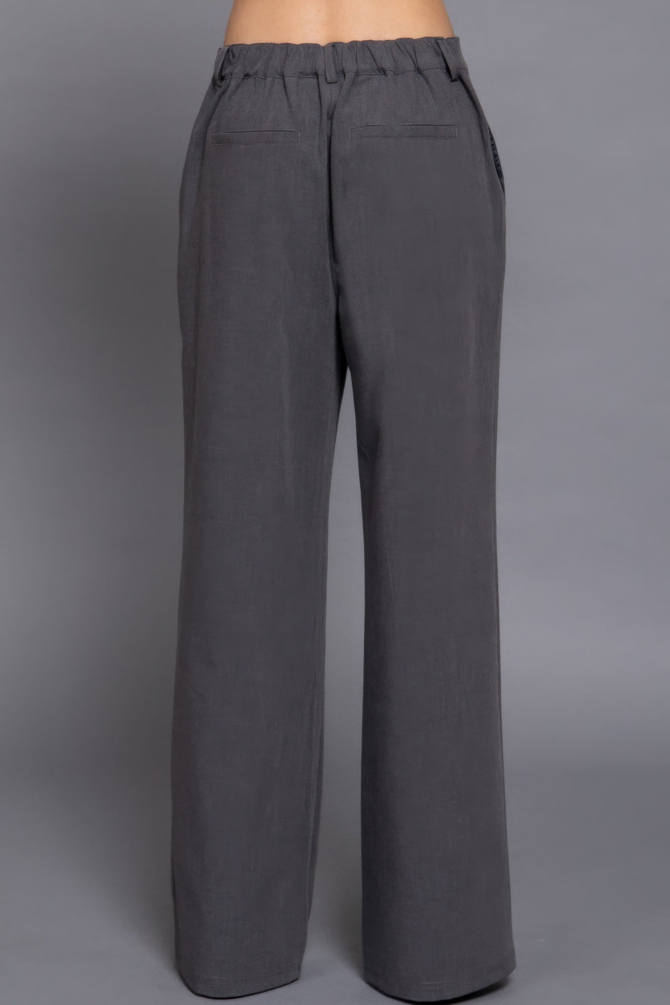 Back elastic straight woven long pants product image