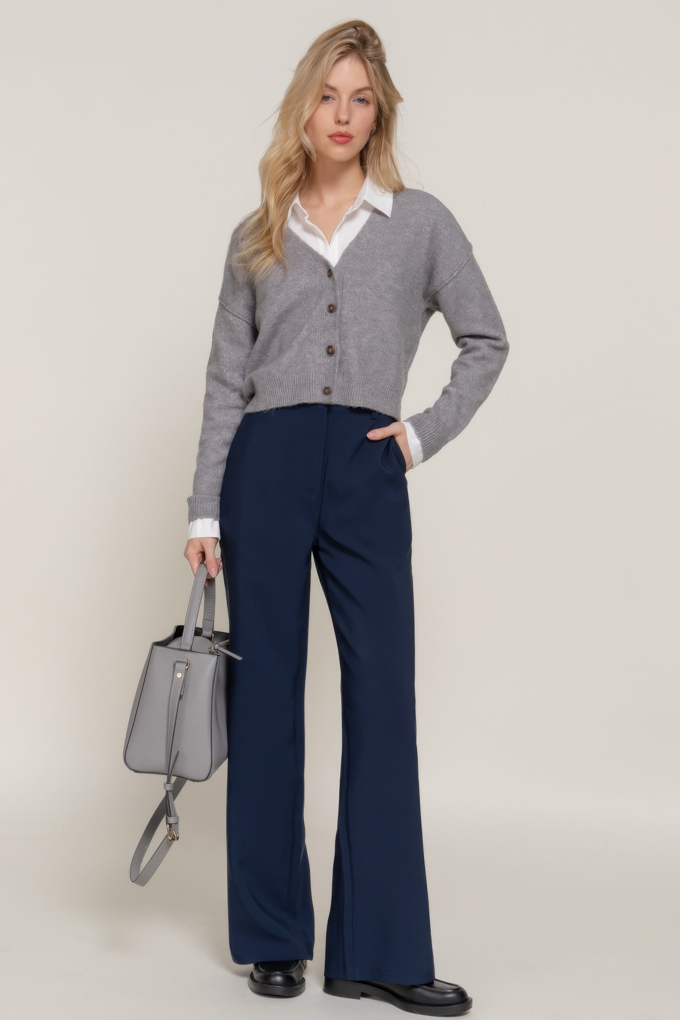 Back elastic straight woven long pants product image