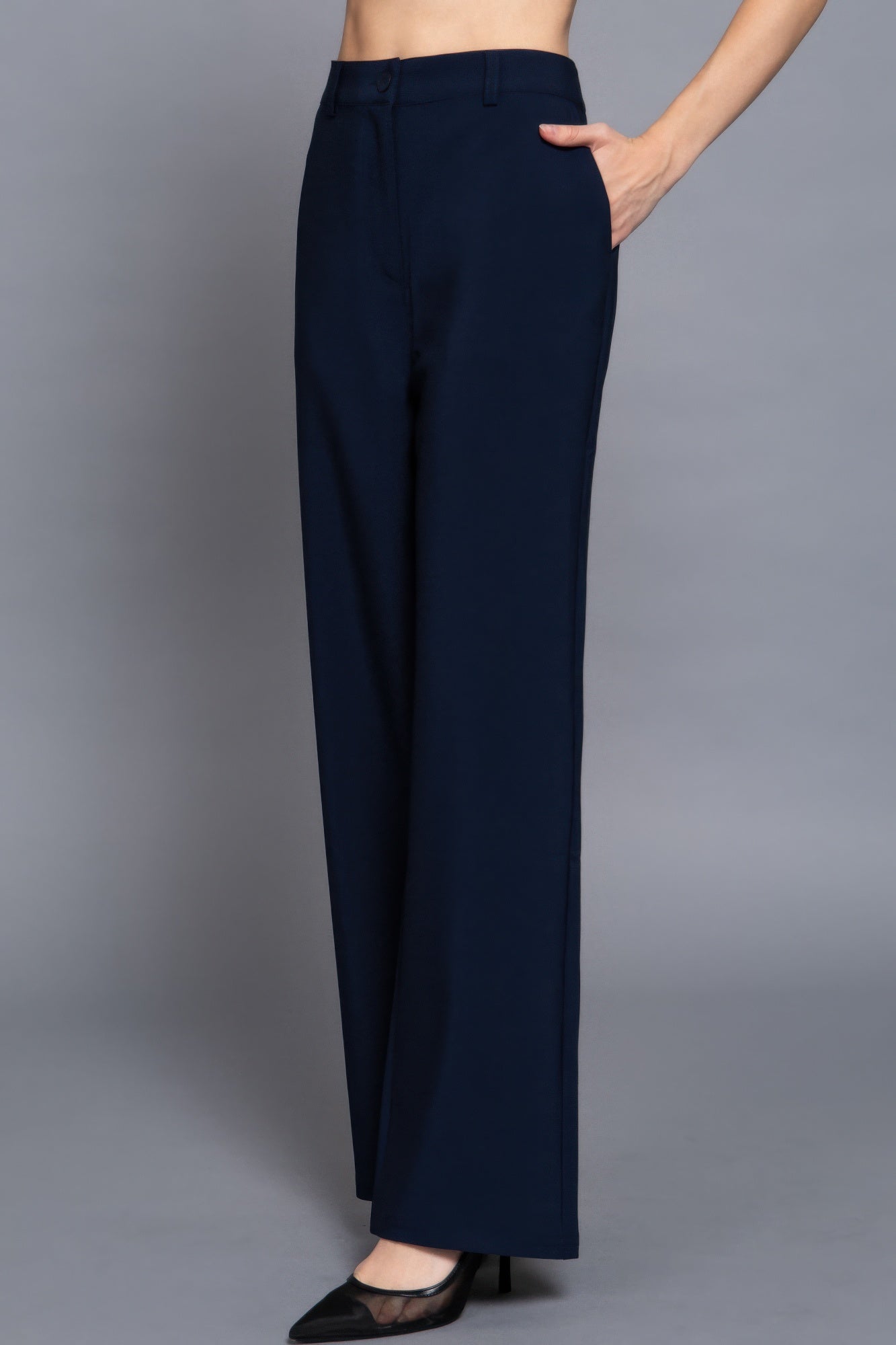 Back elastic straight woven long pants product image