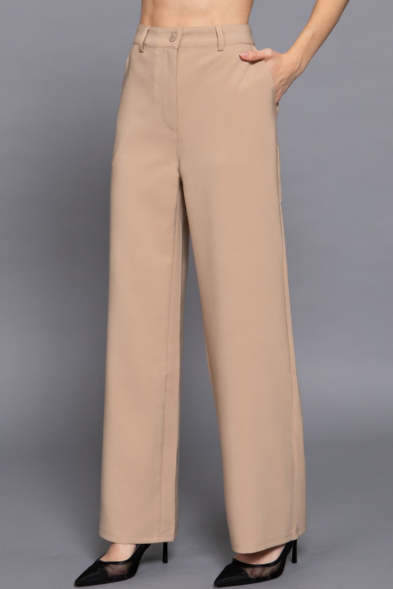 Back elastic straight woven long pants product image