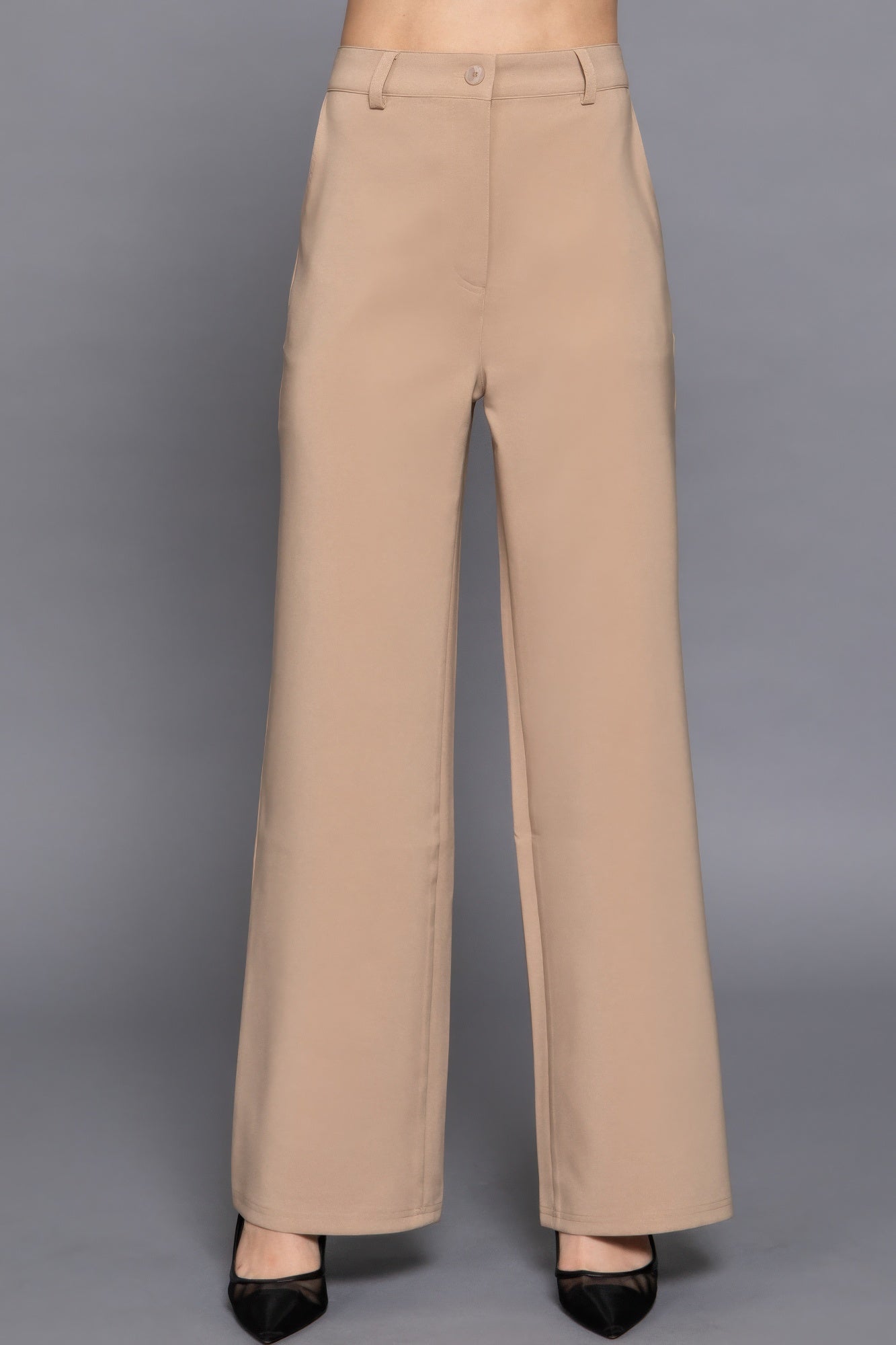 Back elastic straight woven long pants product image