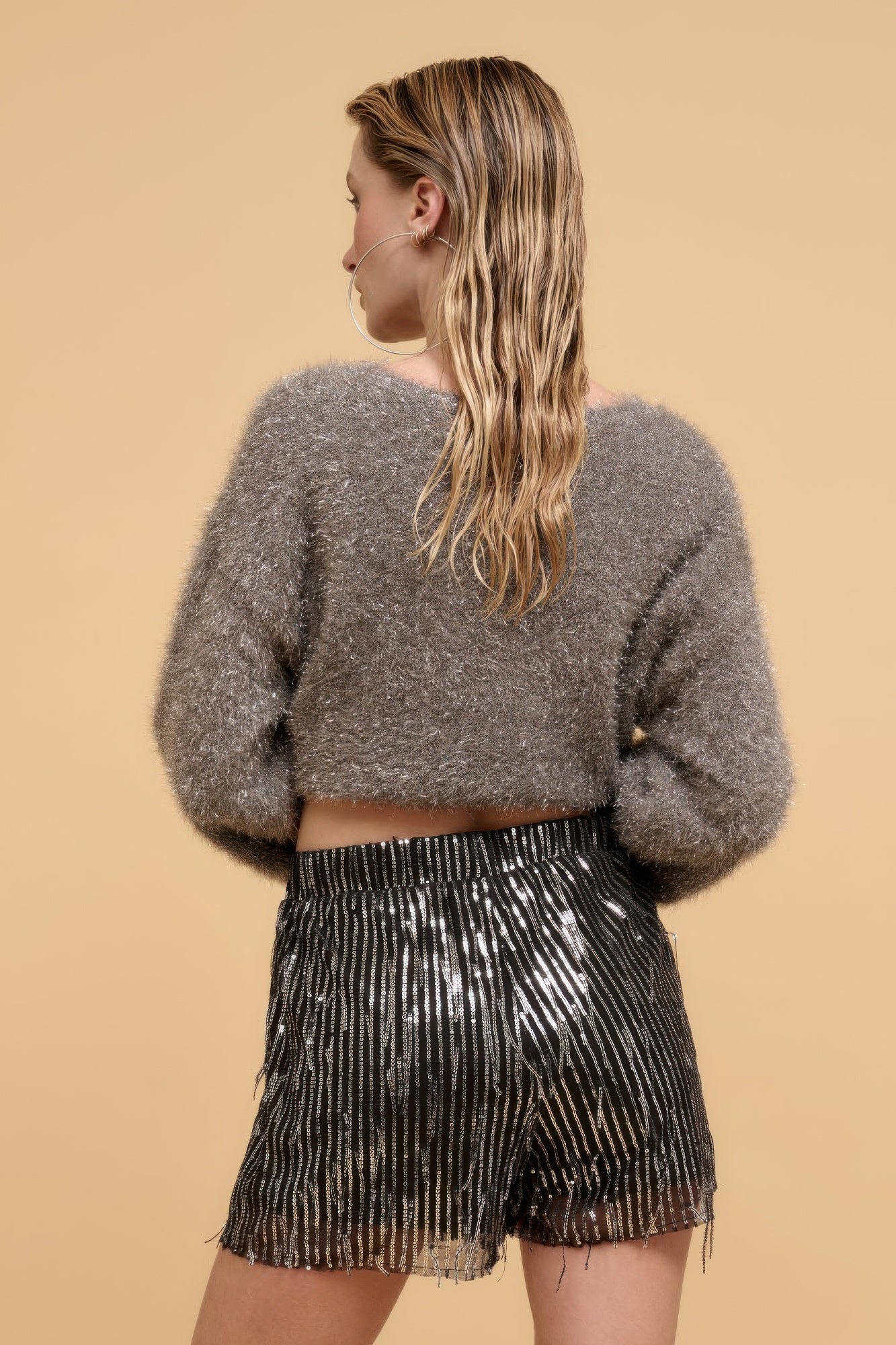Striped sequins high waist shorts product image