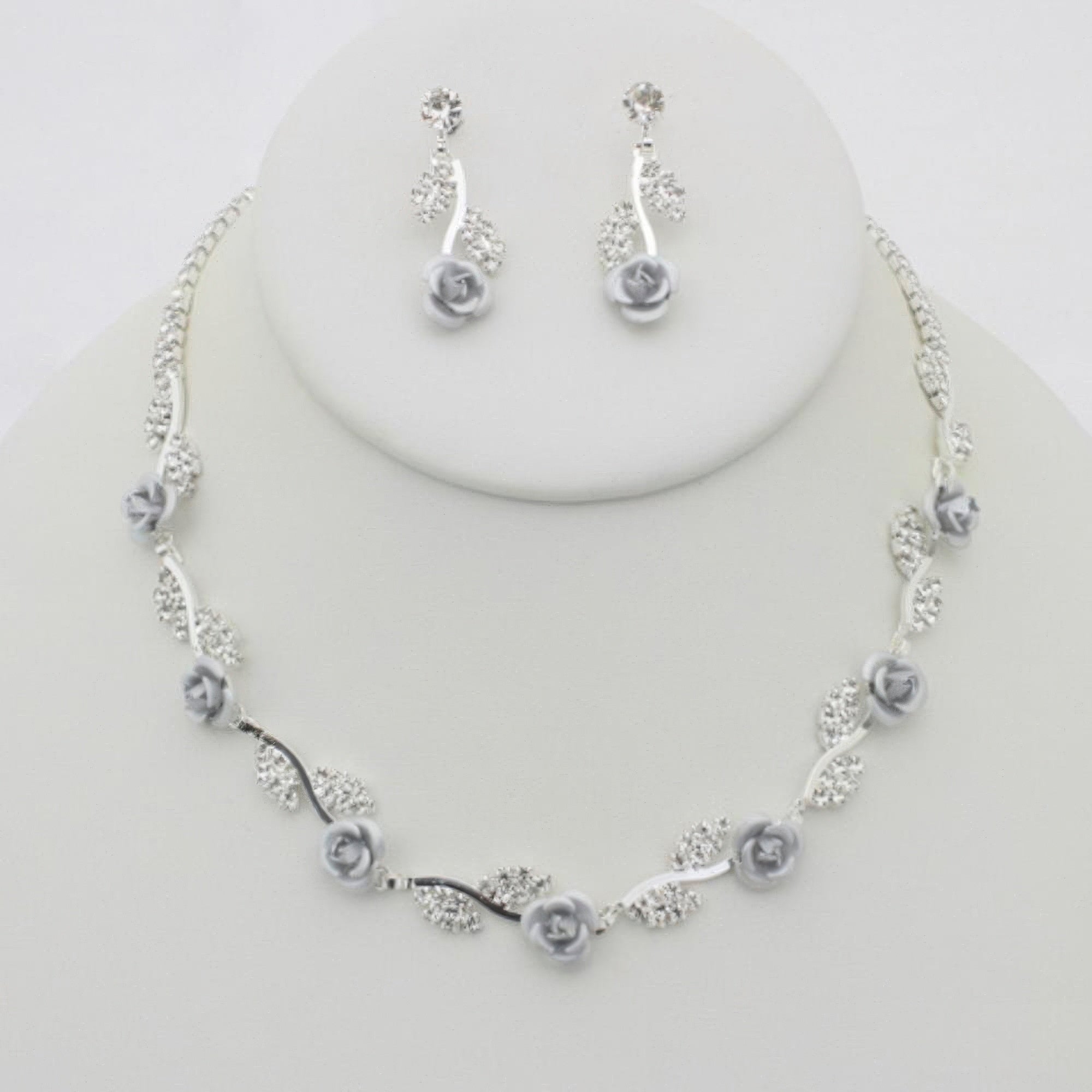 Rhinestone Rose Necklace Earring Set product image