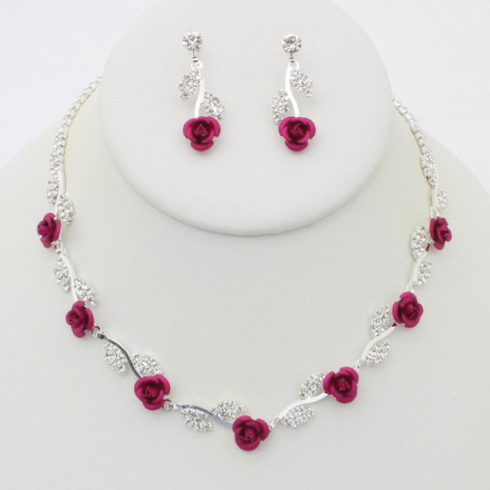 Rhinestone Rose Necklace Earring Set product image