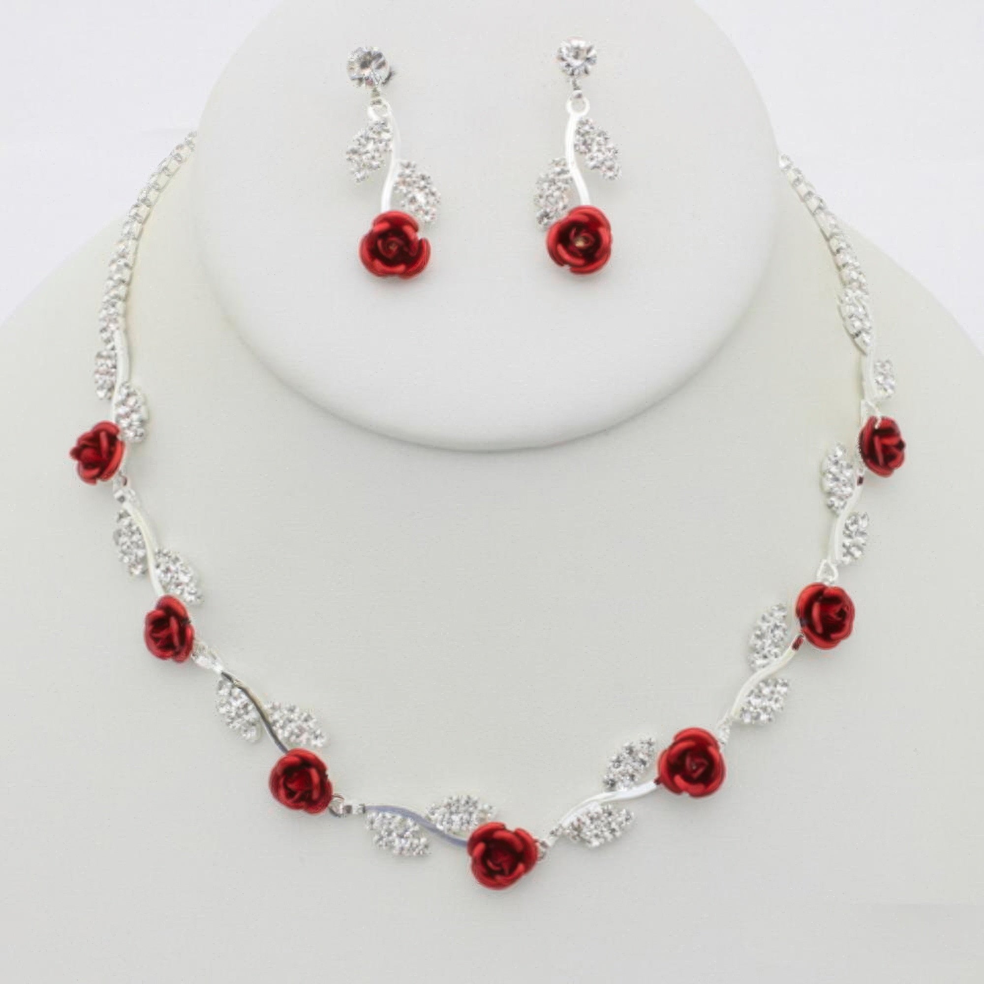 Rhinestone Rose Necklace Earring Set product image