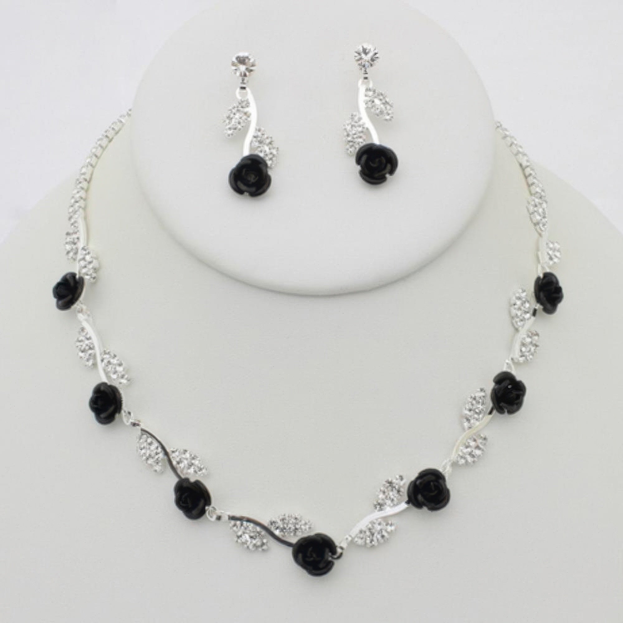 Rhinestone Rose Necklace Earring Set product image