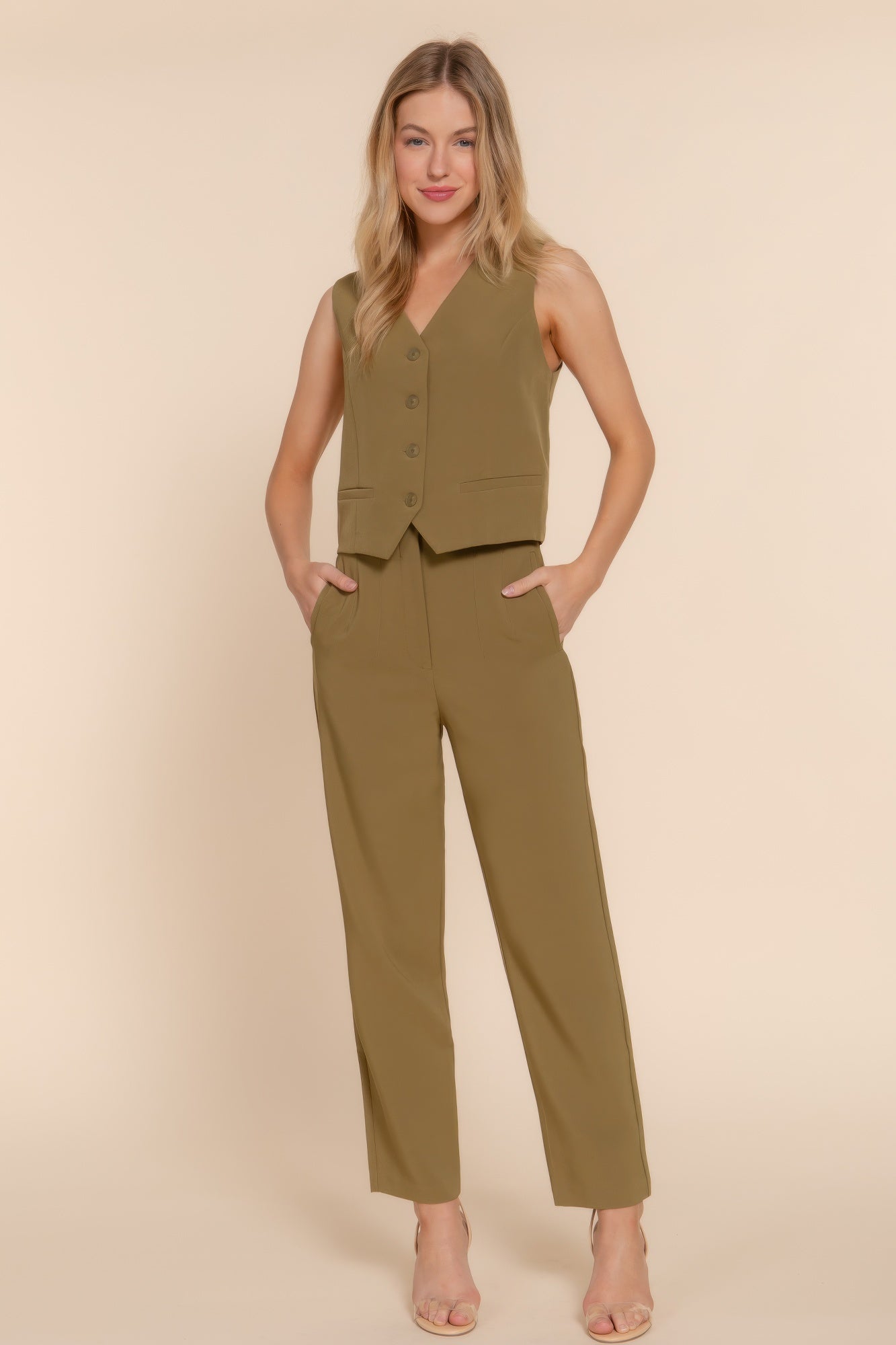 High Waist Pintuck Detail Long Pants product image