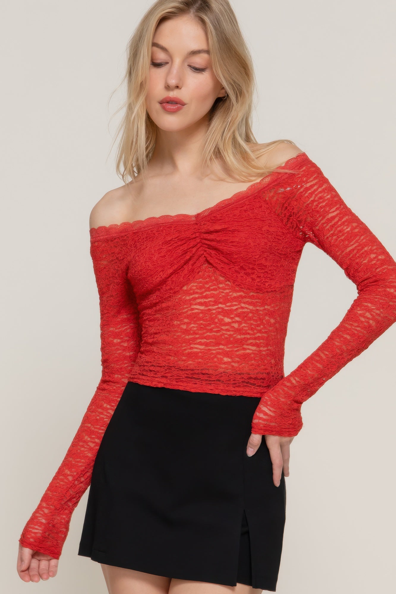 Off The Shoulder Stretch Lace Top product image