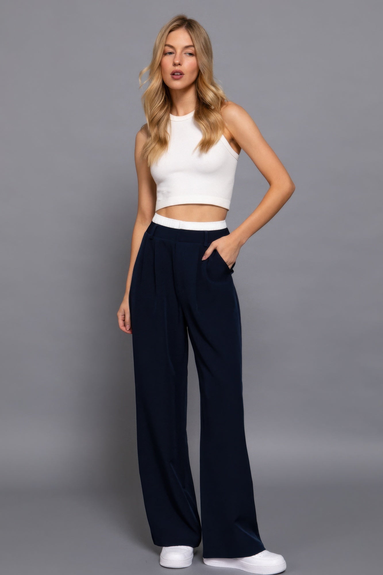 Contrast Waist Boxer Straight Long Pants product image