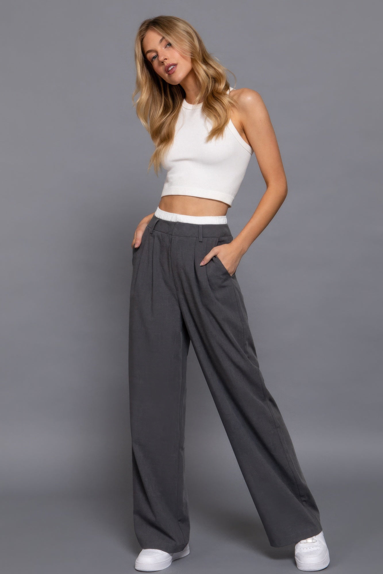 Contrast Waist Boxer Straight Long Pants product image