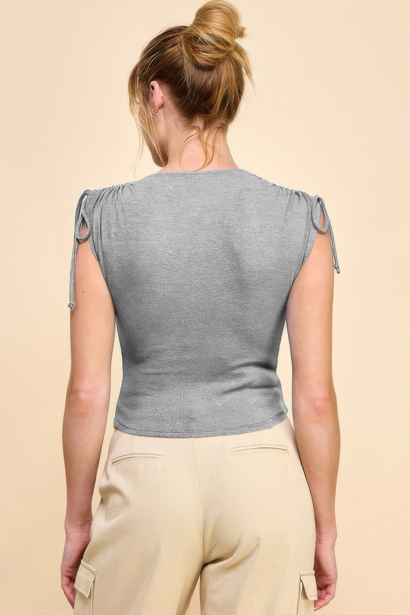 Ruching Shoulder Ribbed Top product image