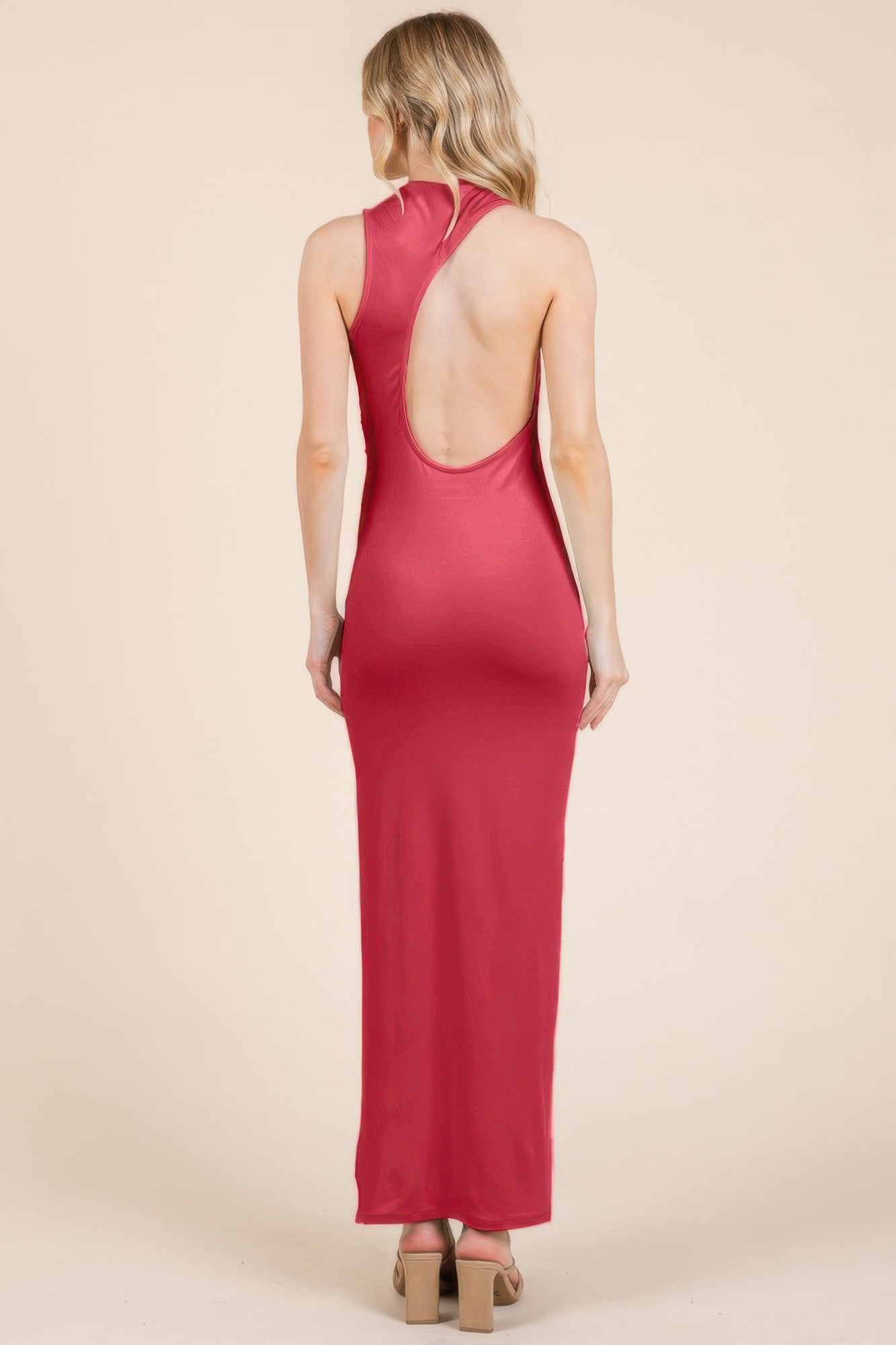 Back Cut Out Side Shirring Side Slit Maxi Dress product image