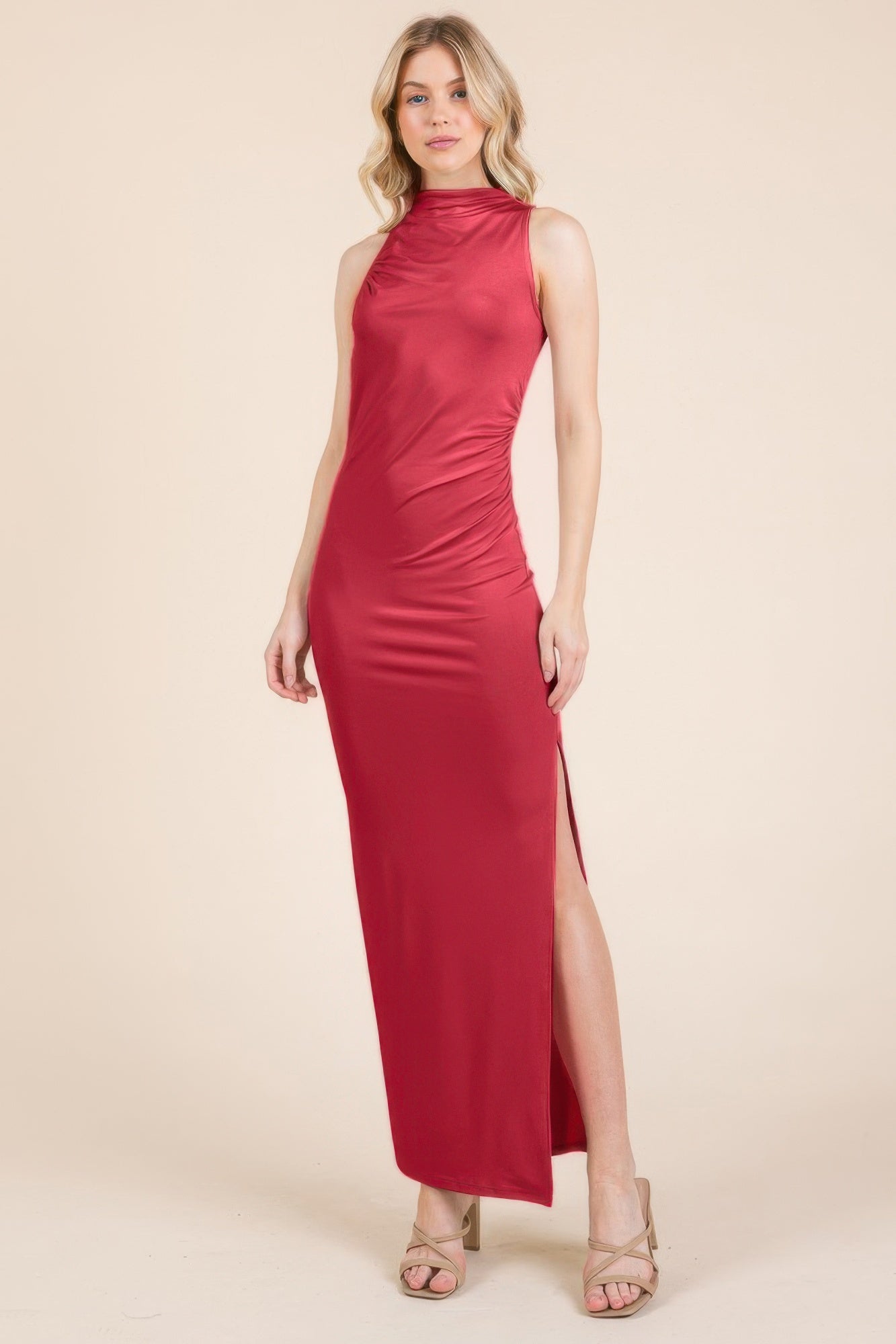 Back Cut Out Side Shirring Side Slit Maxi Dress product image