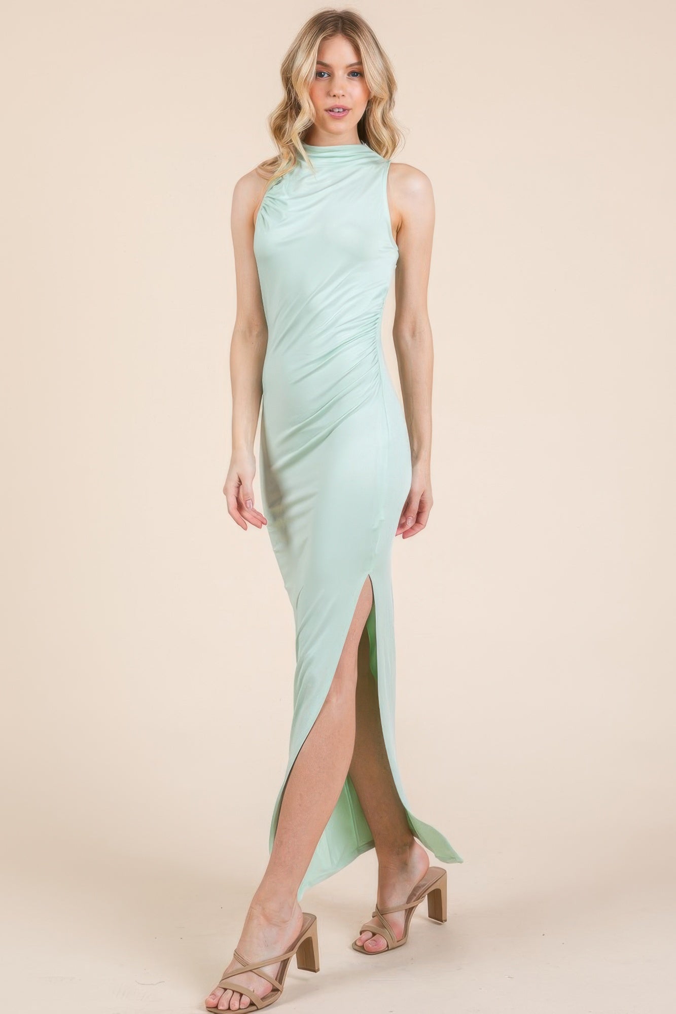 Back Cut Out Side Shirring Side Slit Maxi Dress product image