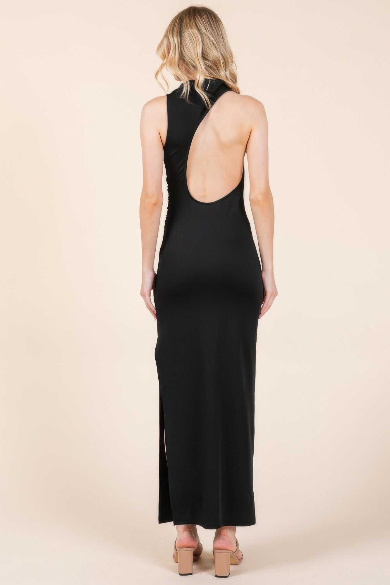 Back Cut Out Side Shirring Side Slit Maxi Dress product image