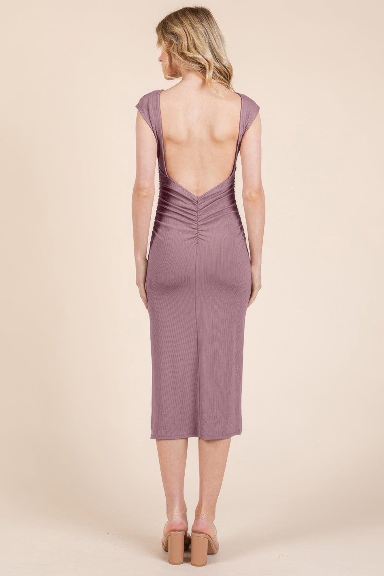 Cap Sleeve Boatneck Open Back Midi Dress product image