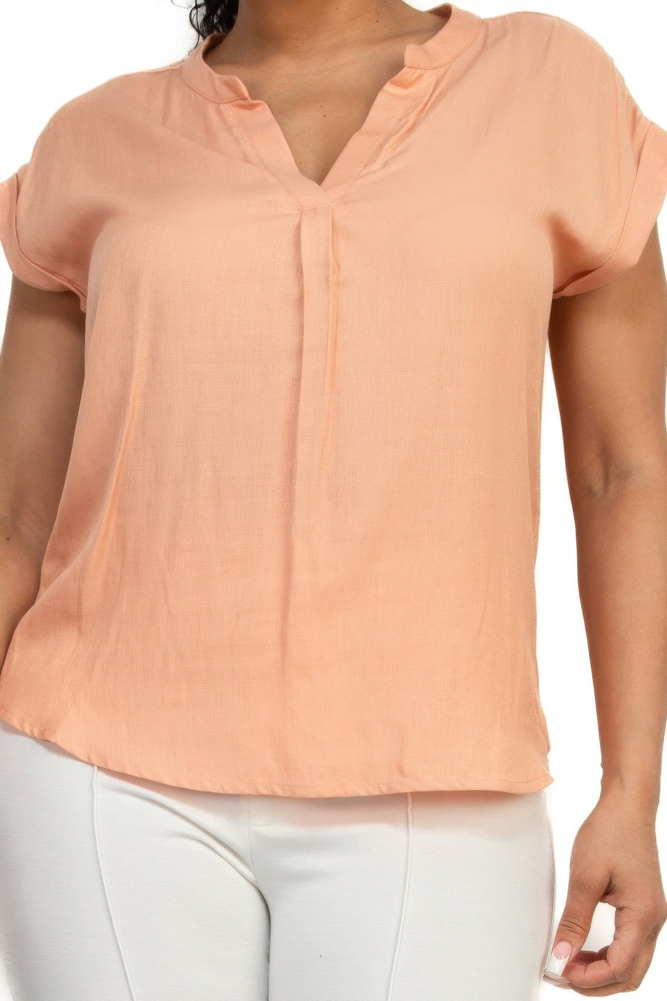 Solid V-collared Neck Top product image