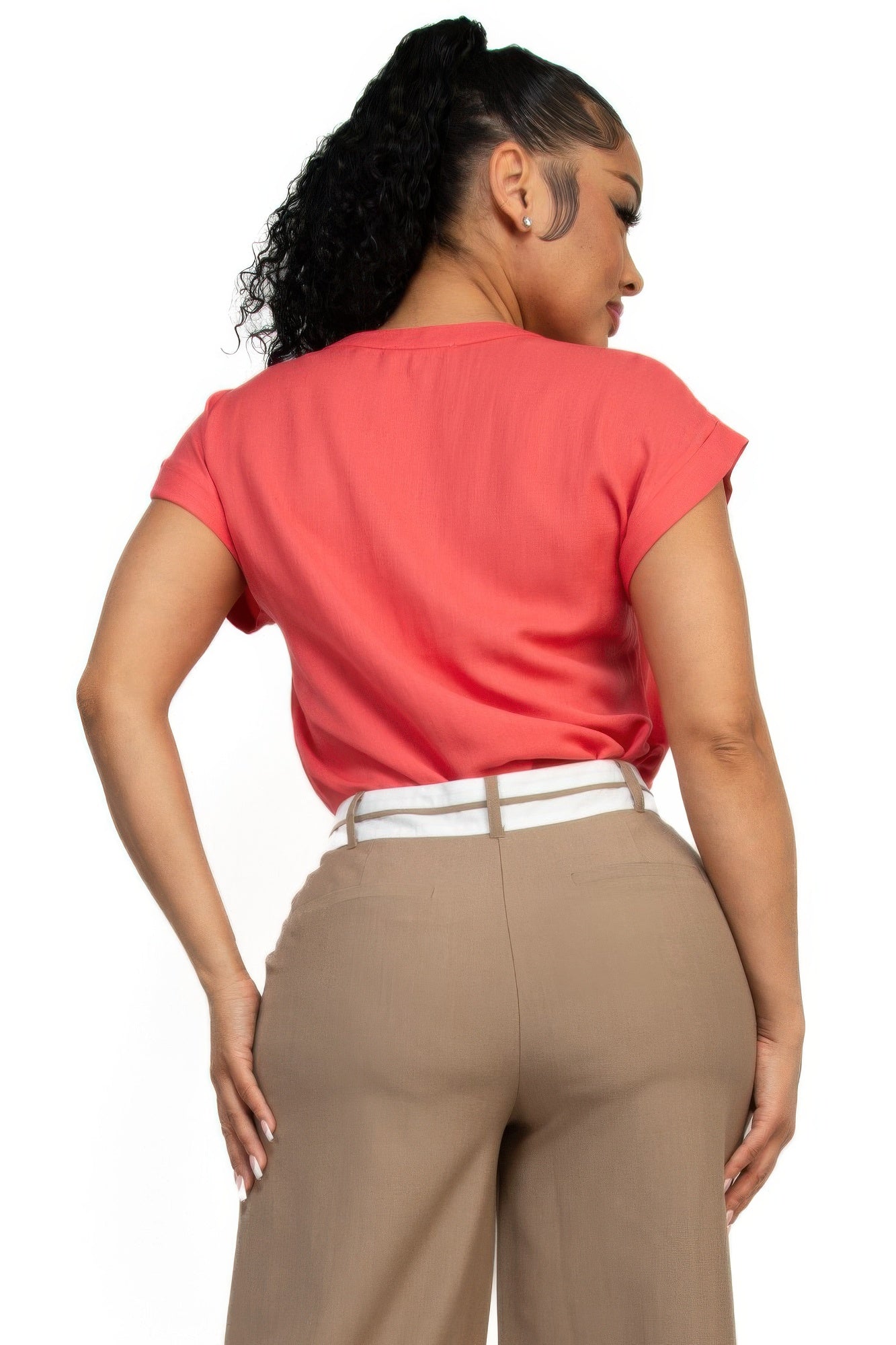 Solid V-collared Neck Top product image