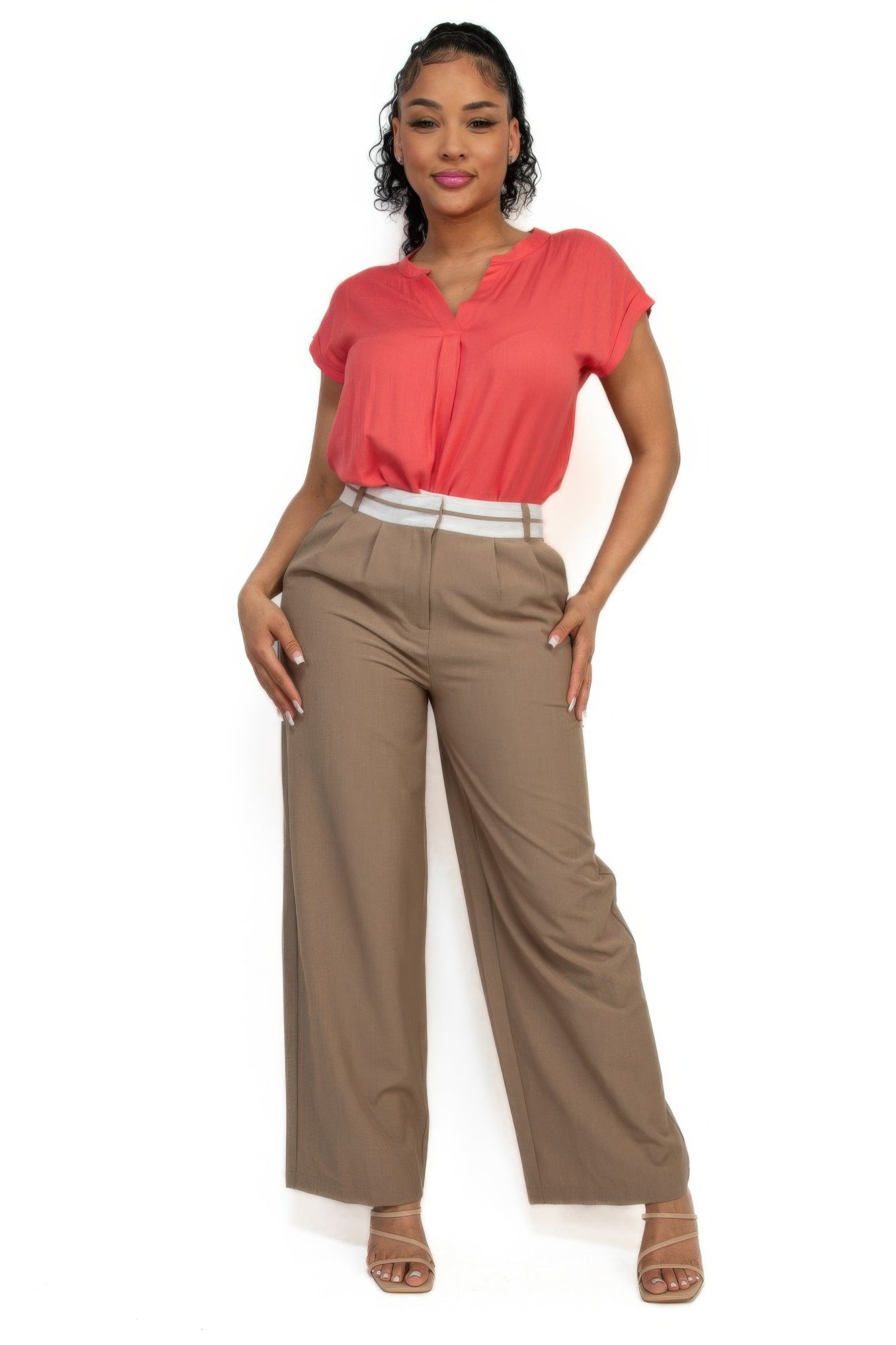 Solid V-collared Neck Top product image