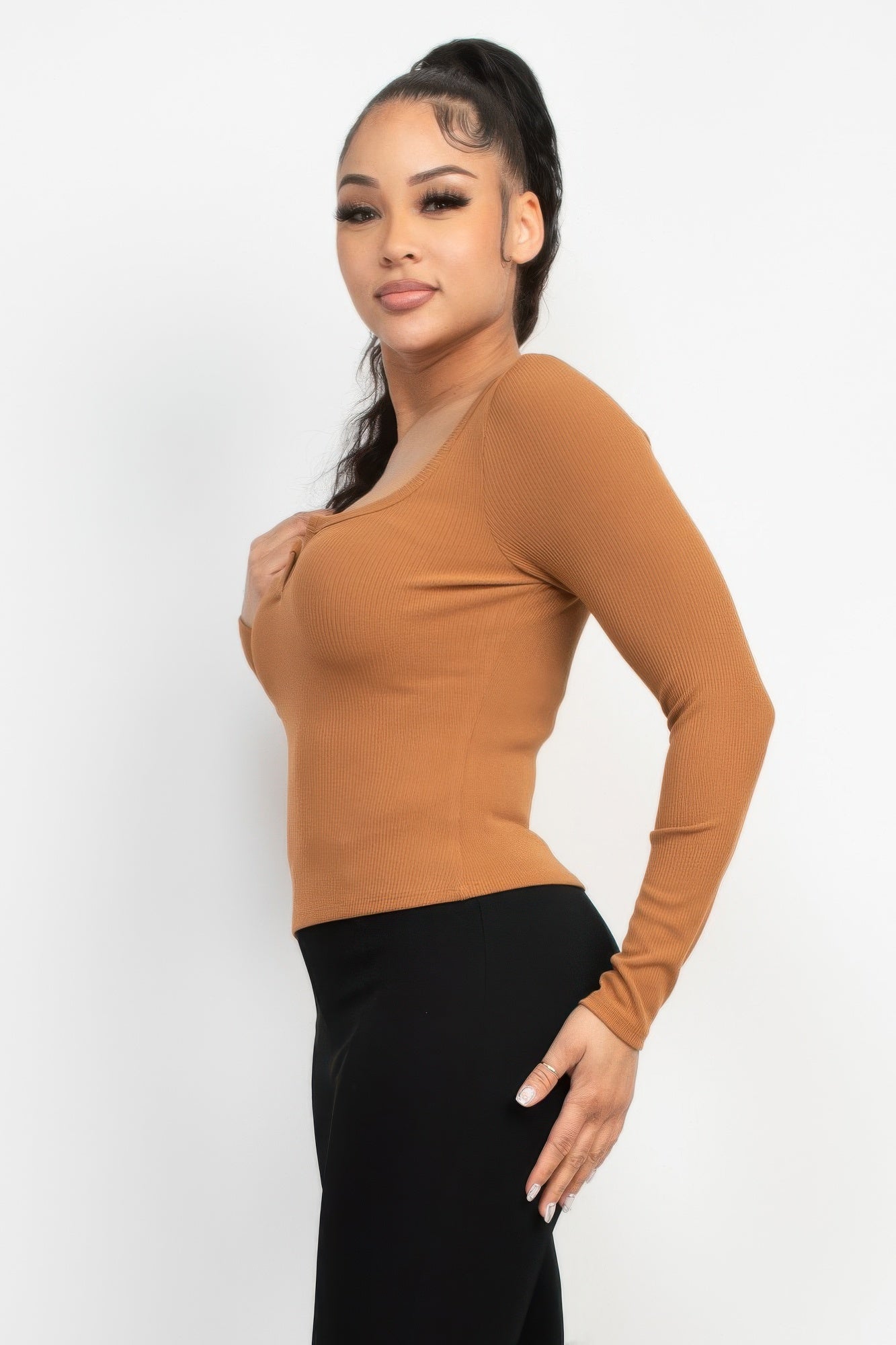 Solid V-collared Neck Top product image