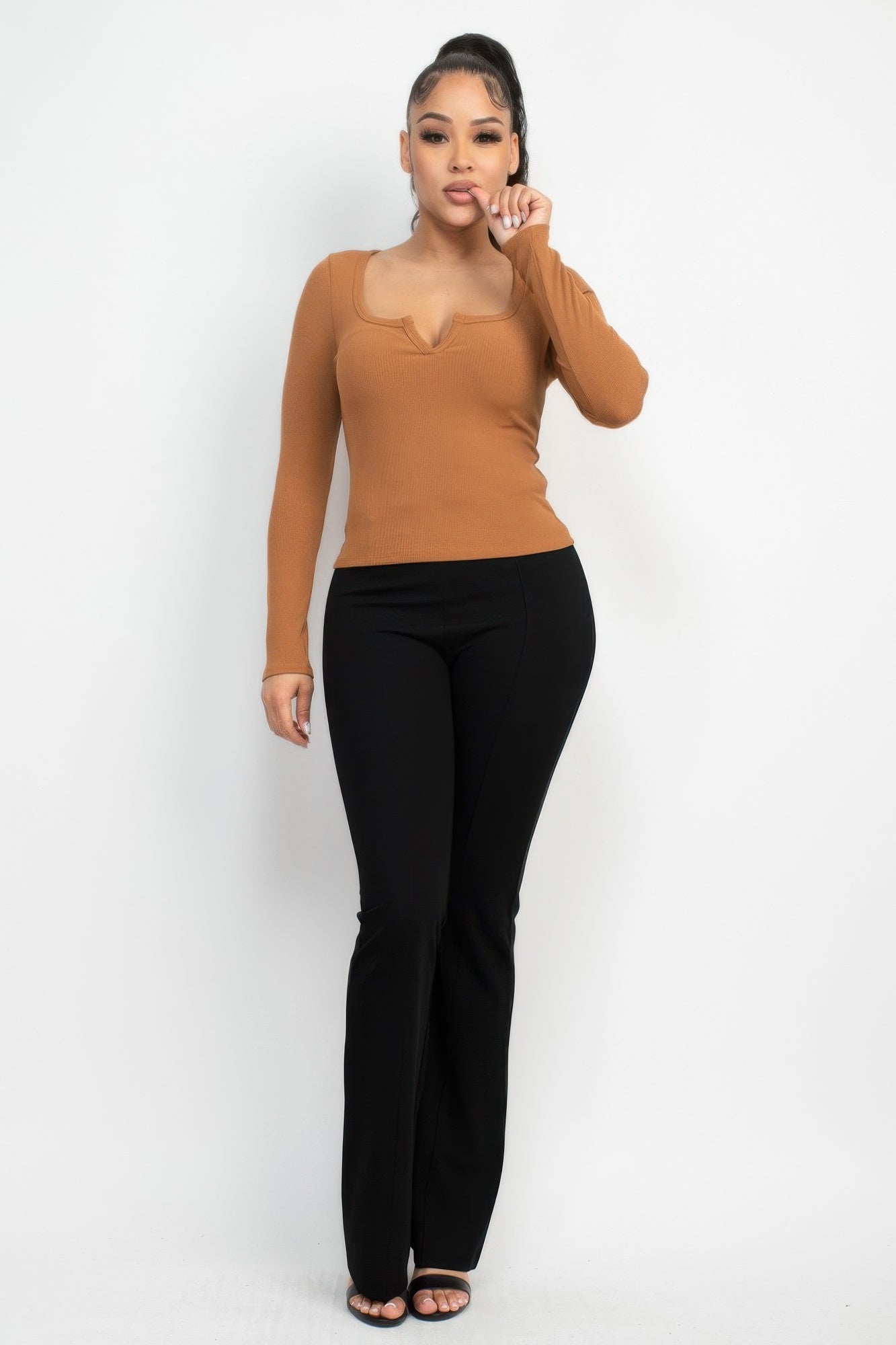 Solid V-collared Neck Top product image