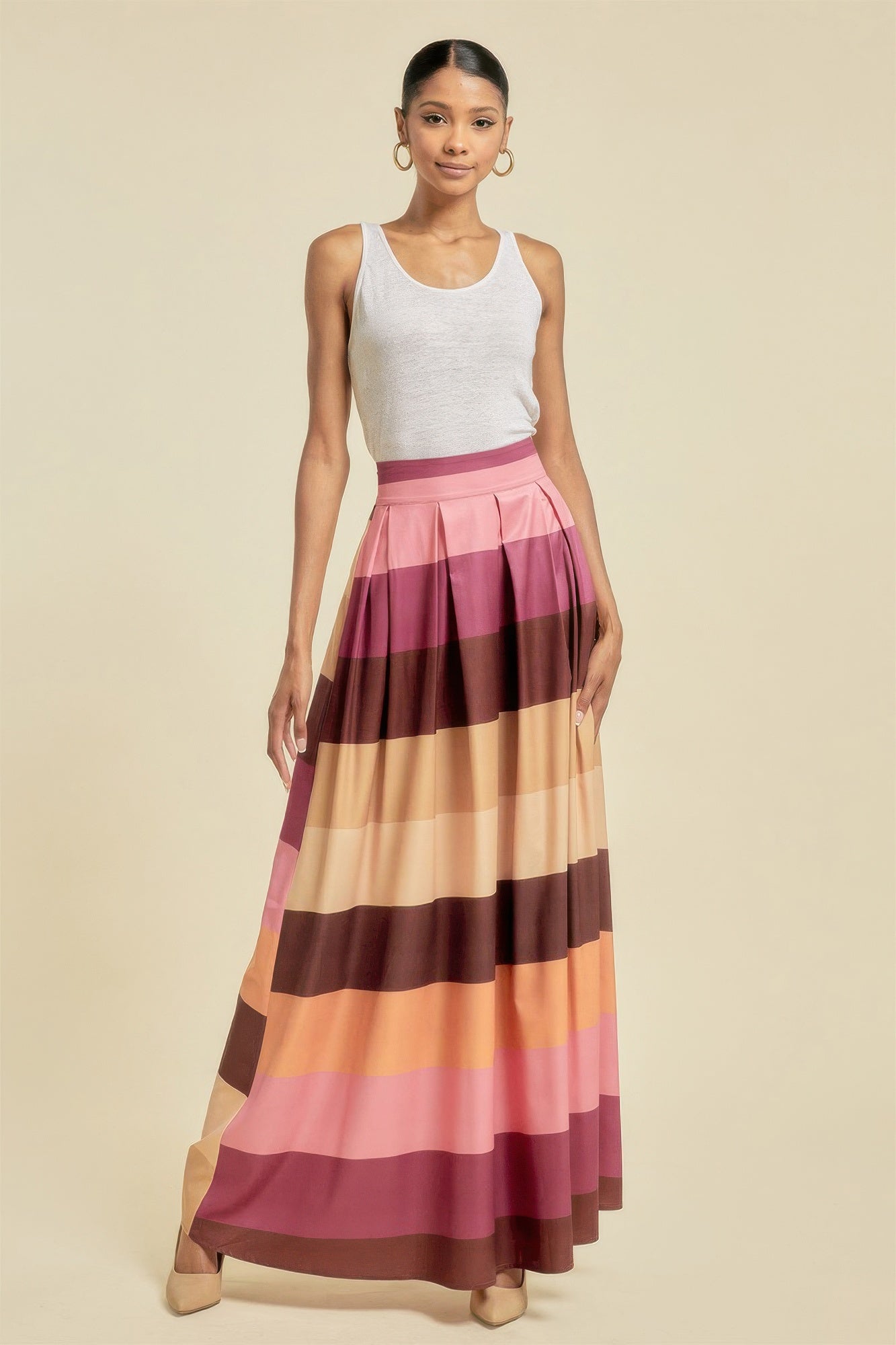 Color Block Maxi Skirt With Pockets product image