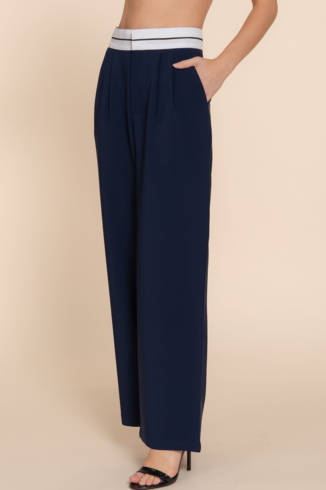 Contrast Waistband Straight Long Pants product image