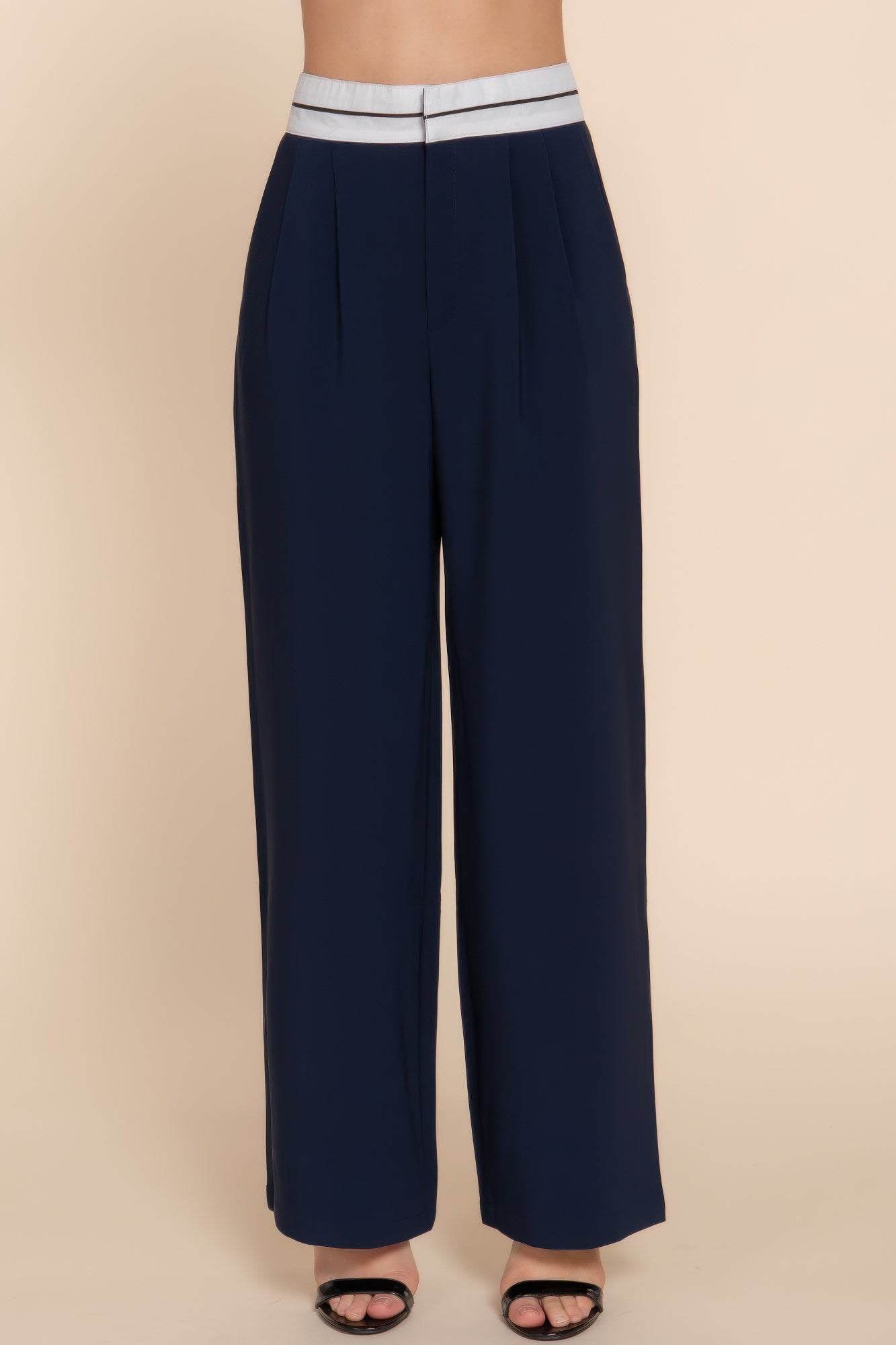 Contrast Waistband Straight Long Pants product image