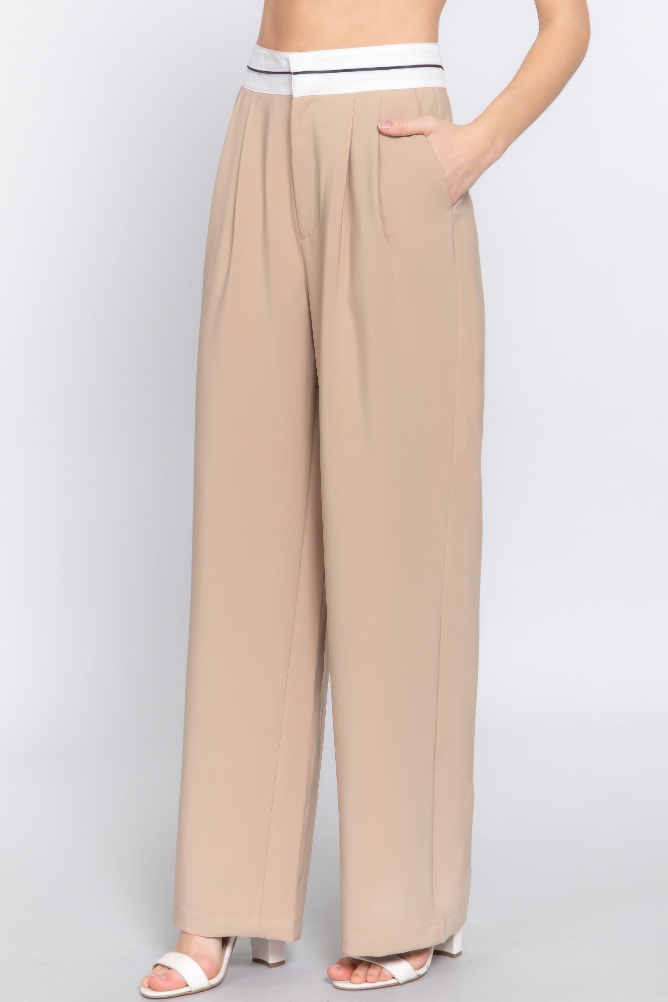 Contrast Waistband Straight Long Pants product image