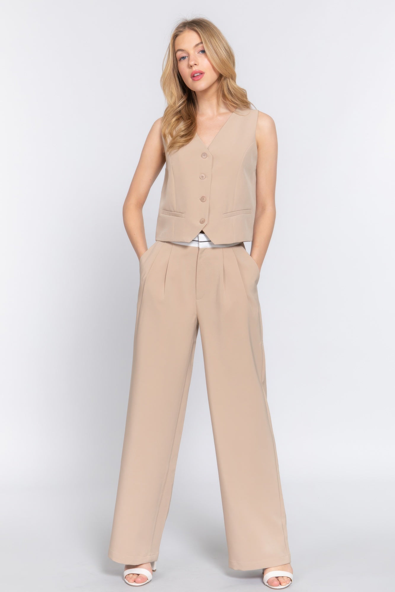 Contrast Waistband Straight Long Pants product image