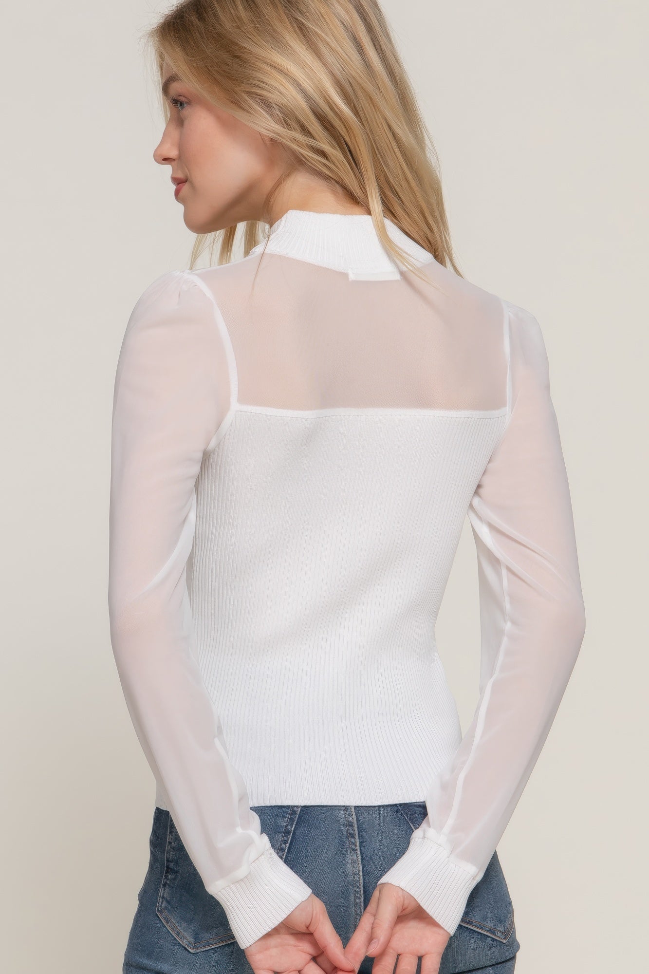 Long Slv Mesh Panel Detail Sweater Top product image